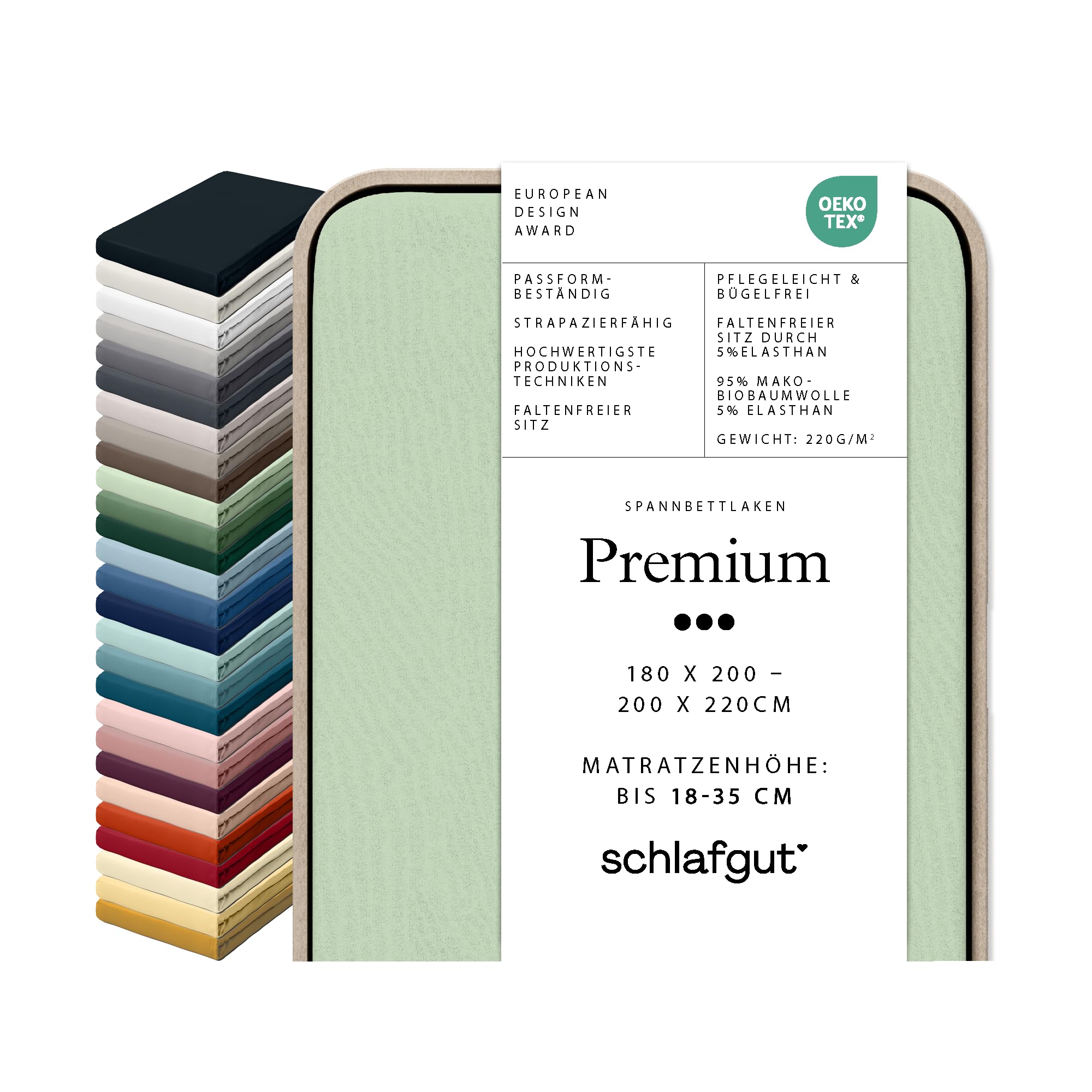 schlafgut Premium Spannbettlaken 180x200 cm Bio-Baumwolle, Green Light