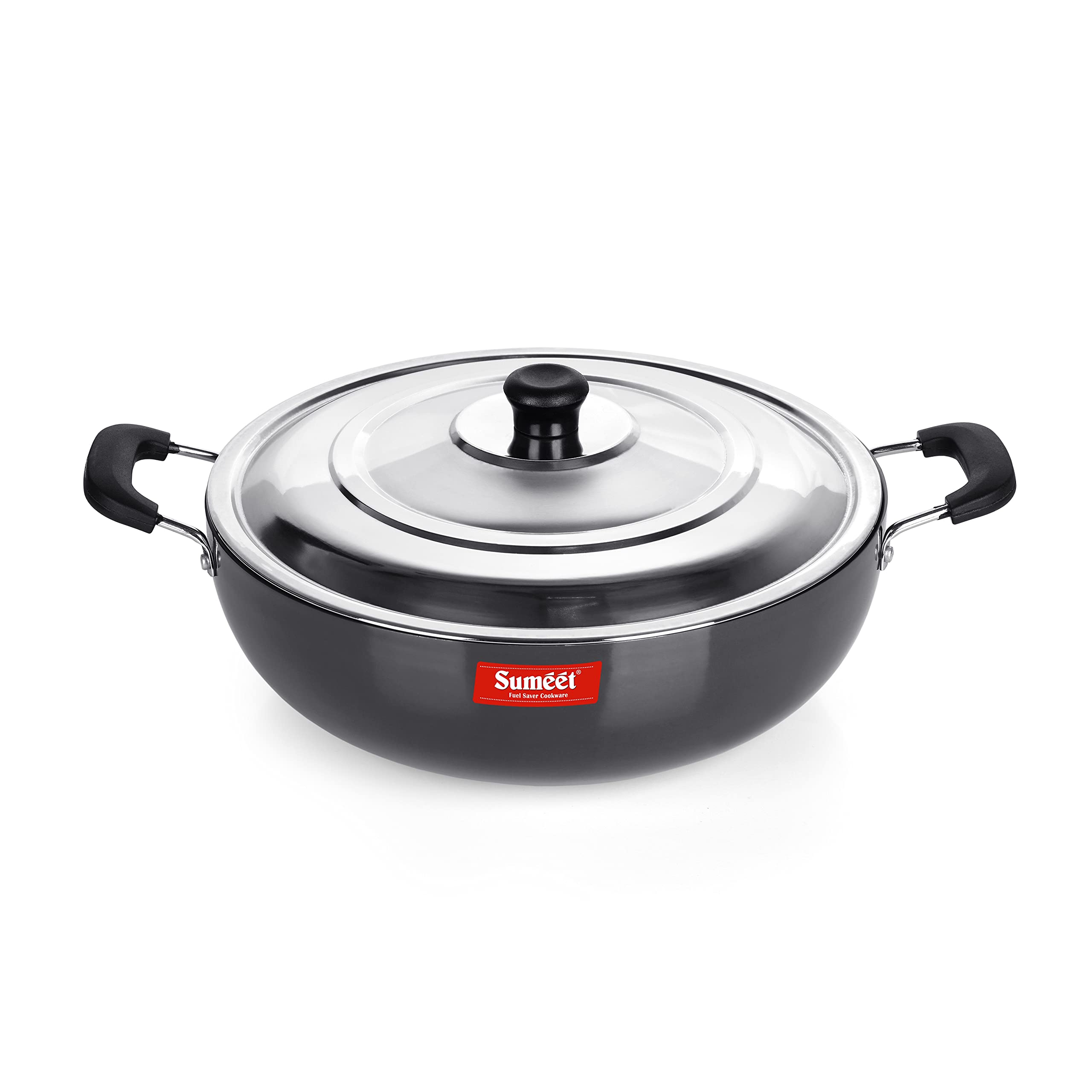 Sumeet 3mm Hard Anodized Deep kadai with Stainless Steel Lid Big Size No. - 15 (28.5cm Dia. 4.5 liter Capacity) - Image 8 thumbnail