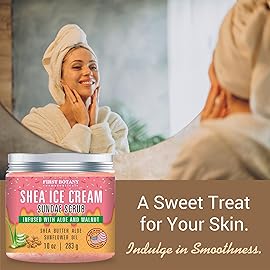First Botany Body Scrub - Natural Exfoliating Salt Scrub & Body and Face Souffle helps with Moisturizing Skin, Acne, Cellulite, Dead Skin Scars, Wrinkles (10 fl oz, Shea Icecream)