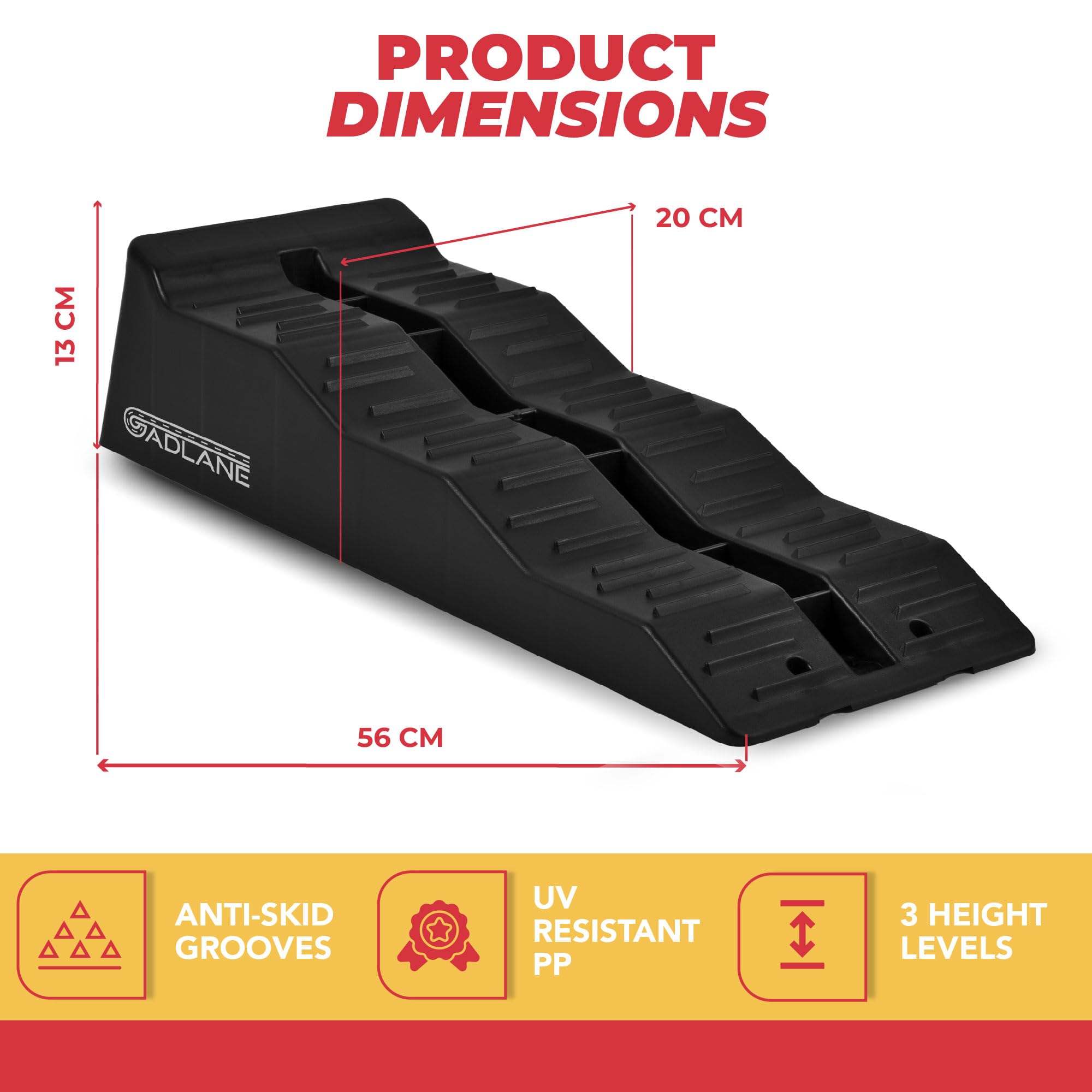 GADLANE Set de Rampes de Nivellement pour Caravane - 3 Niveaux, Antidérapant, UV-Résistant, Capacité 4.5-5 Tonnes, Idéal pour Cale Camping Car, Cales pour Camping-Car, Calle Camping-Car - Noir