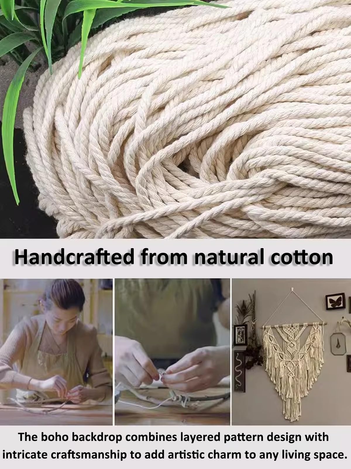 Rideaux en macramé Tenture Murale en Macramé Long en Coton, Rideaux Muraux en Macramé pour Fenêtres, Toile De Fond De Mariage en Macramé