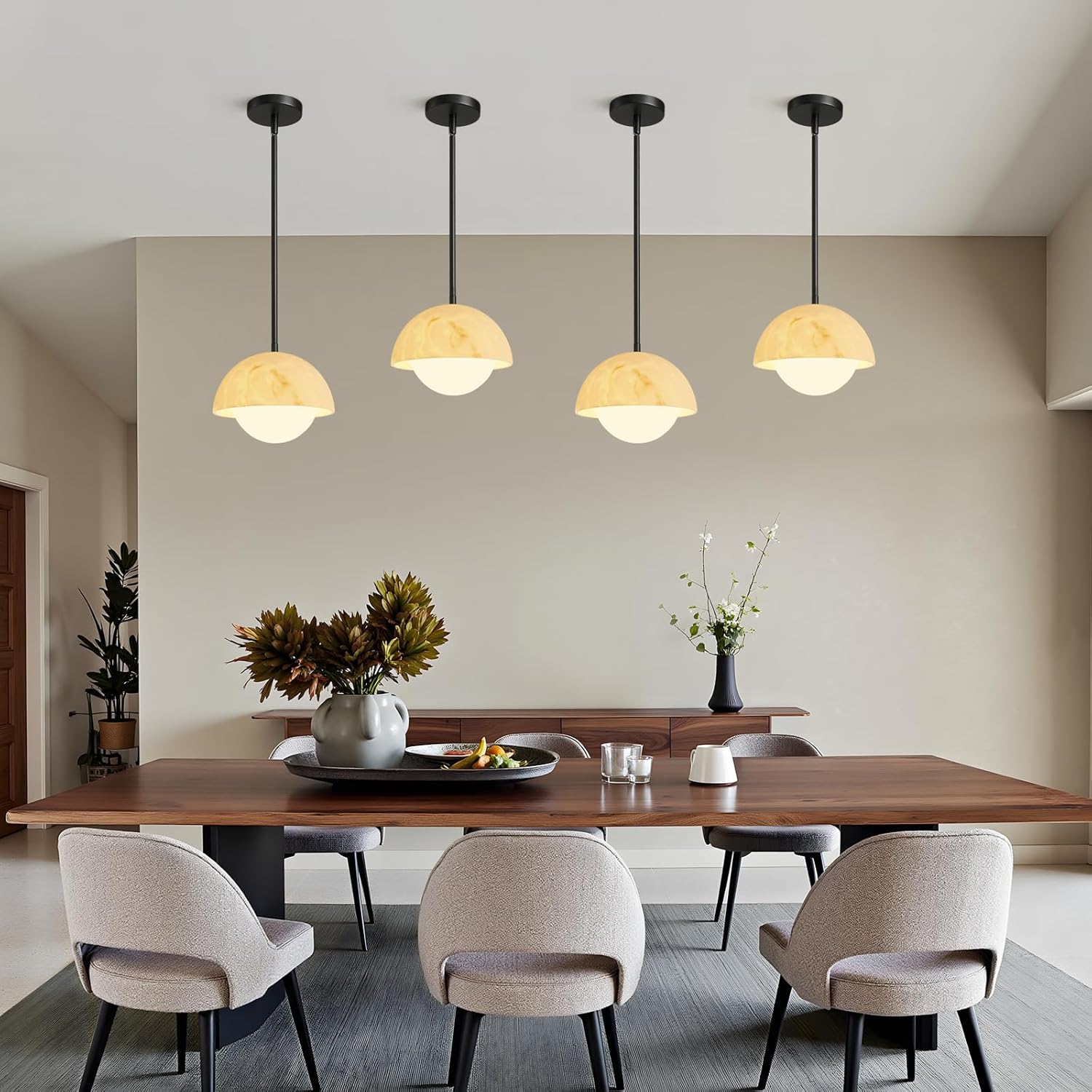 Modern Pendant Light Fixtures: 10 Inch Resin Shade Mid Century Chandelier with Milk Glass Globe - Adjustable Black Pendant Lighting for Kitchen Island