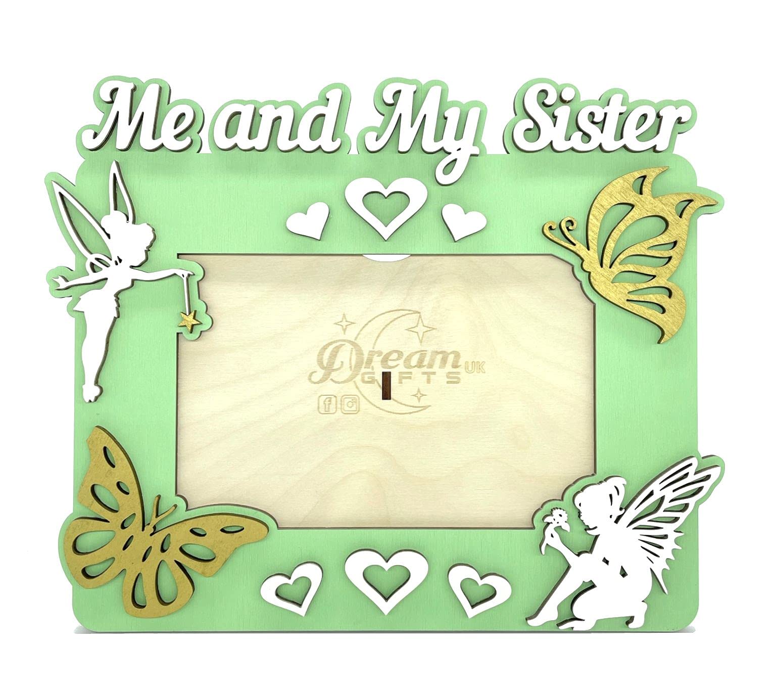 Me and My Sister, Baby Wooden Photo Frame Custom Hand Made for Tabletop or Wall, Decorative Style, Gift idea (Light Green)