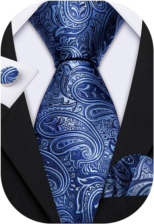 Men Tie Set Paisley Pocket Square Cufflinks for Men Silk Necktie Wedding