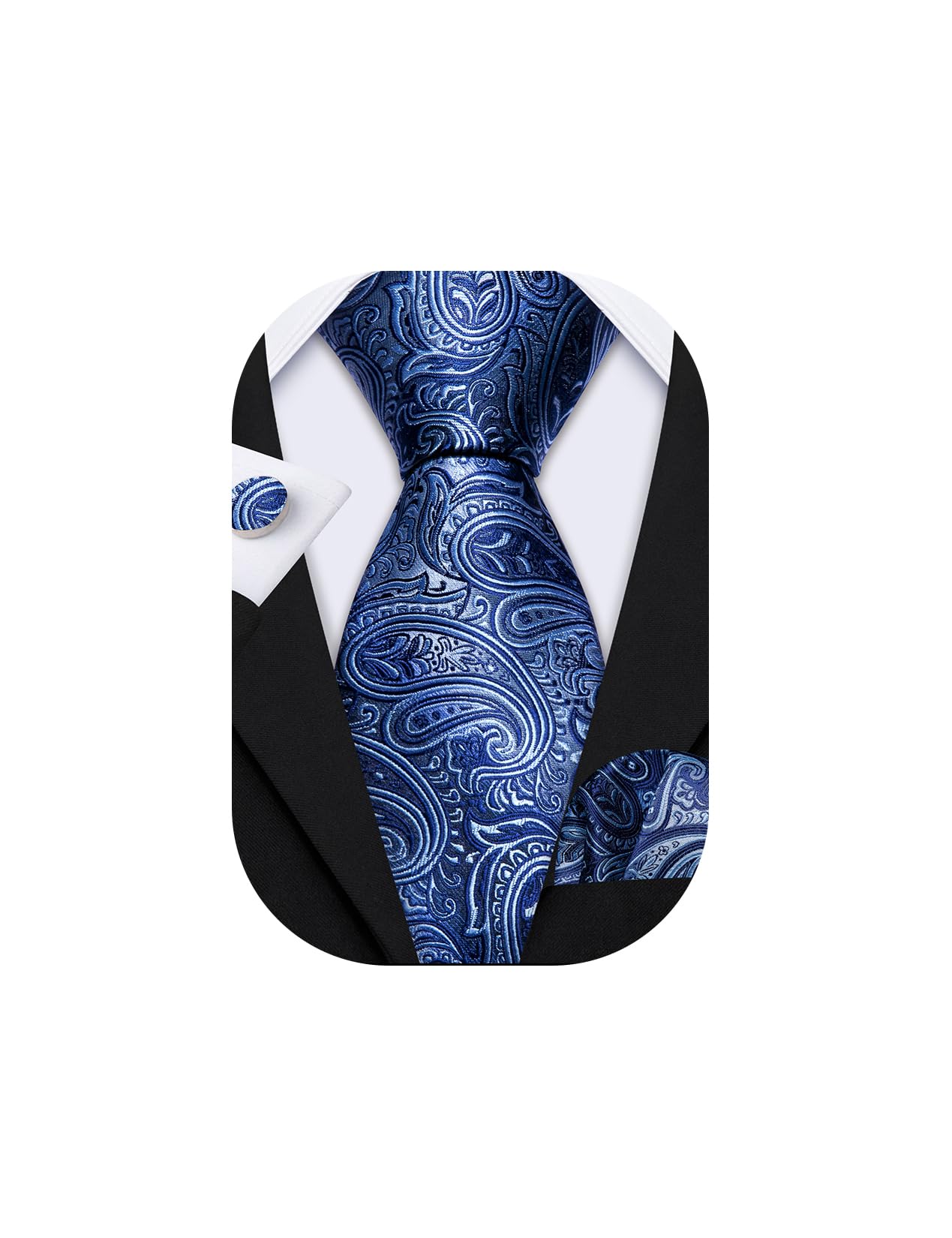 Barry.Wang Men Tie Set Paisley Pocket Square Cufflinks for Men Silk Necktie Wedding