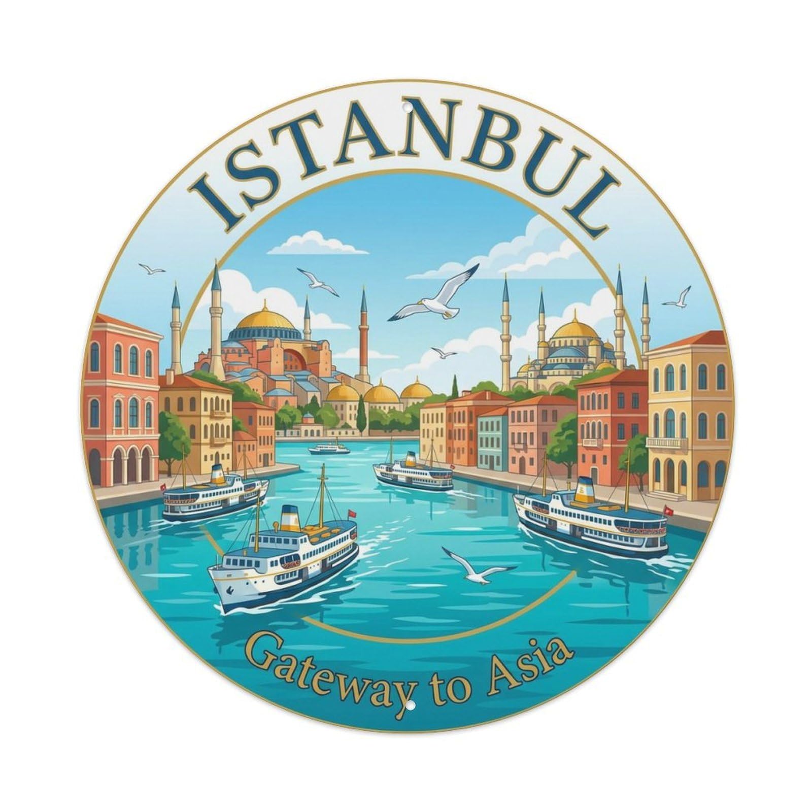 Vintage Travel Istanbul Turkey Inspiration Vintage Metal Tin Sign Plaque Wall Decor for Cafe, Club Bar, Office, Garden Metal Poster 8x8Inch