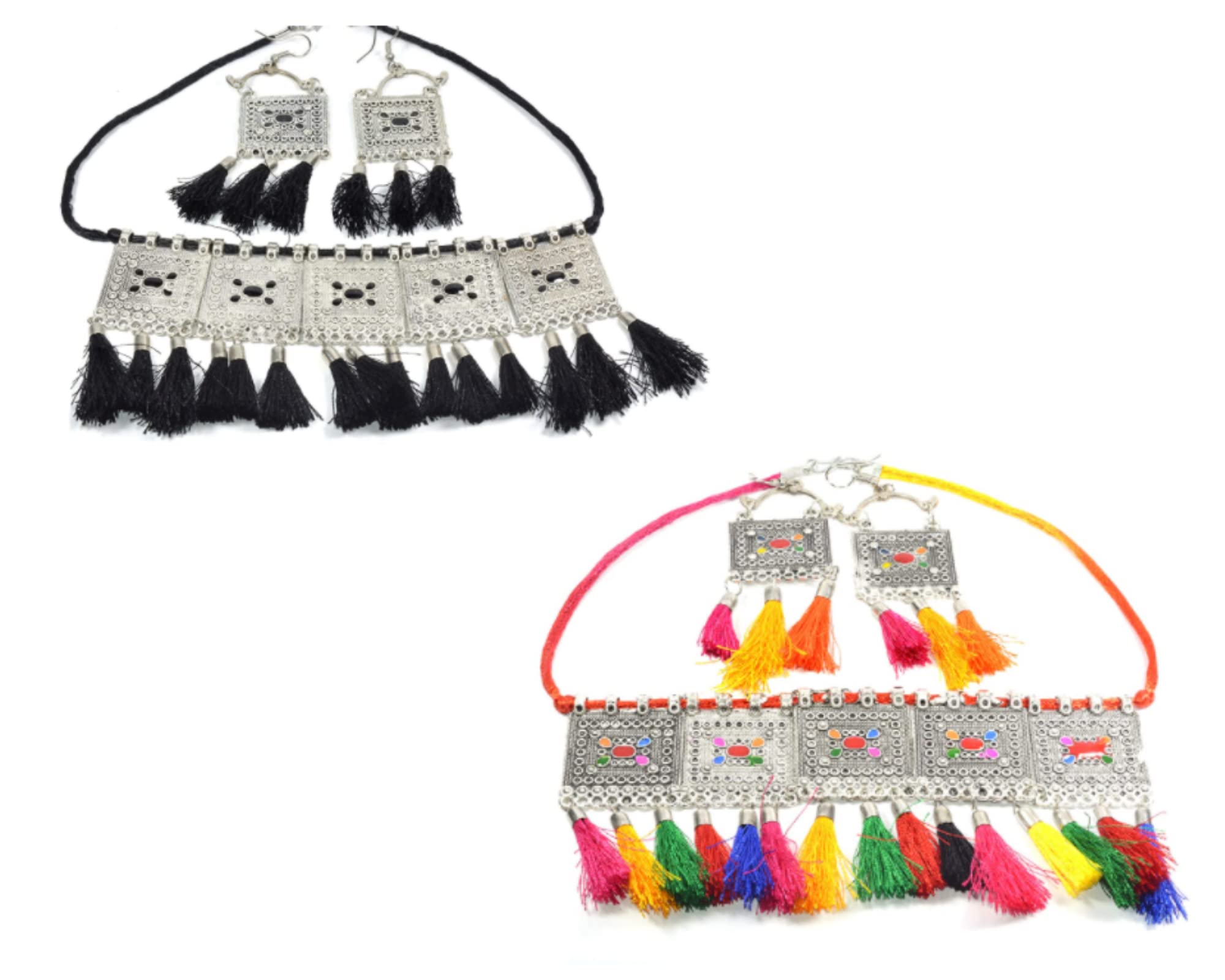 malaj Womens Oxidised Choker Necklace Combo. Set Of Two Necklaces-Black And Multicolor Tassels, With Earrings. (B09Y9GSKQD) Amazon Price History, Amazon Price Tracker