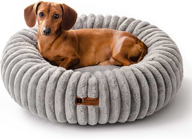 MEWOOFUN Hundebett Mittelgroße Hunde Waschbares, Donut Hundebett mit Rutschfester Unterseite, Hundebetten Großes Katzenbett Flauschig Beruhigendes Anti-Angst, grau 64x64cm product image
