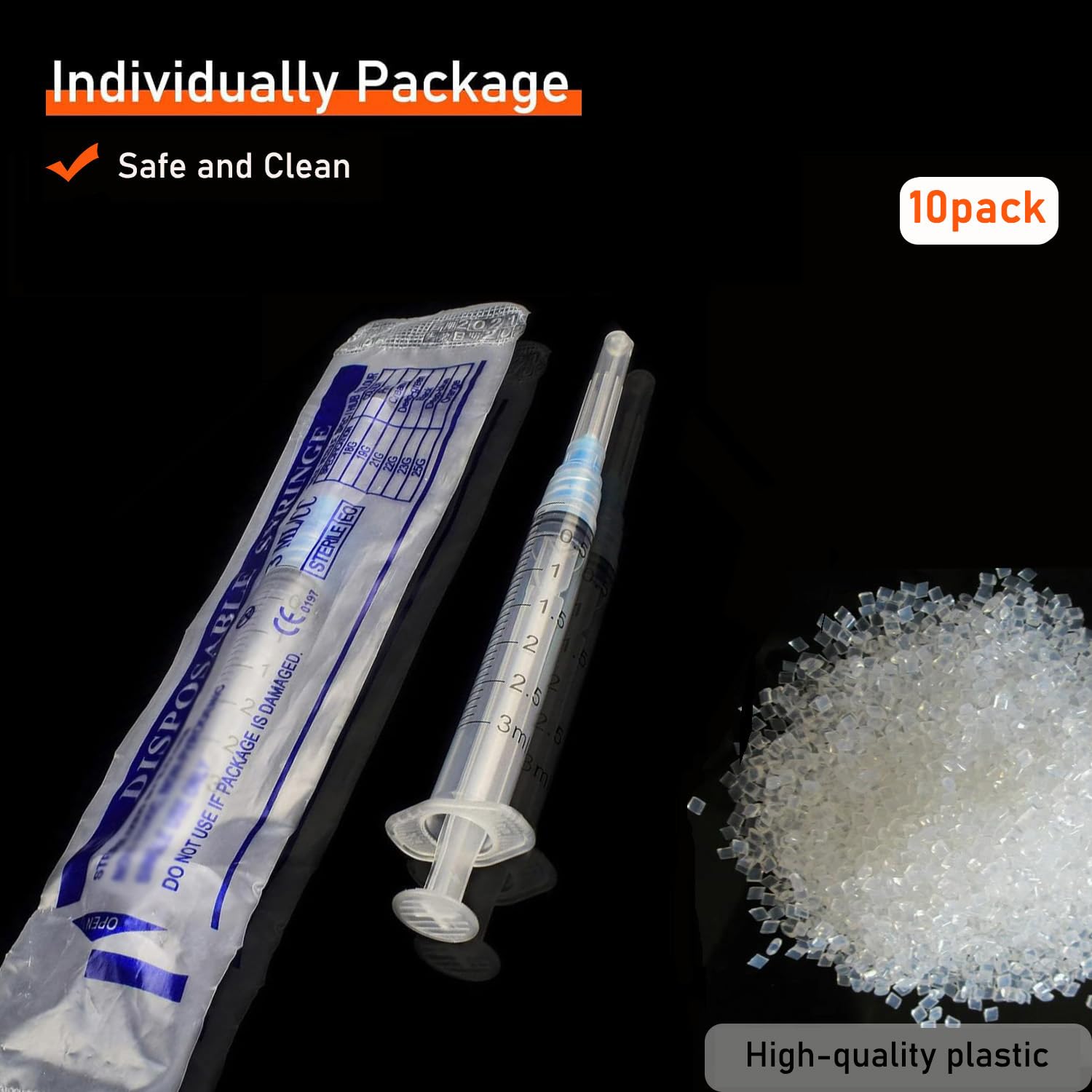 Paquete de 10 jeringas de laboratorio desechables Luer Lock de 3 ml/cc con aguja de 23 Ga de 1.5 pulgadas, empaquetadas individualmente