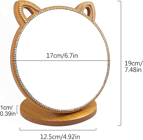 Miniatura 4 de Espejo de maquillaje con diamantes de imitación de cristal para niñas/espejo de mesa con forma de gato para encimera en dormitorio/baño (6.7