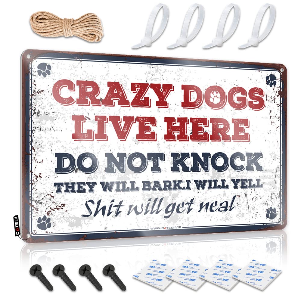 Fzfn Colour Teen Bedroom Decor Tin Sign Collection | Crazy Dogs Live Here Do Not Knock They Will Bark Modern Outdoor Bar Decoration(30X40cm)