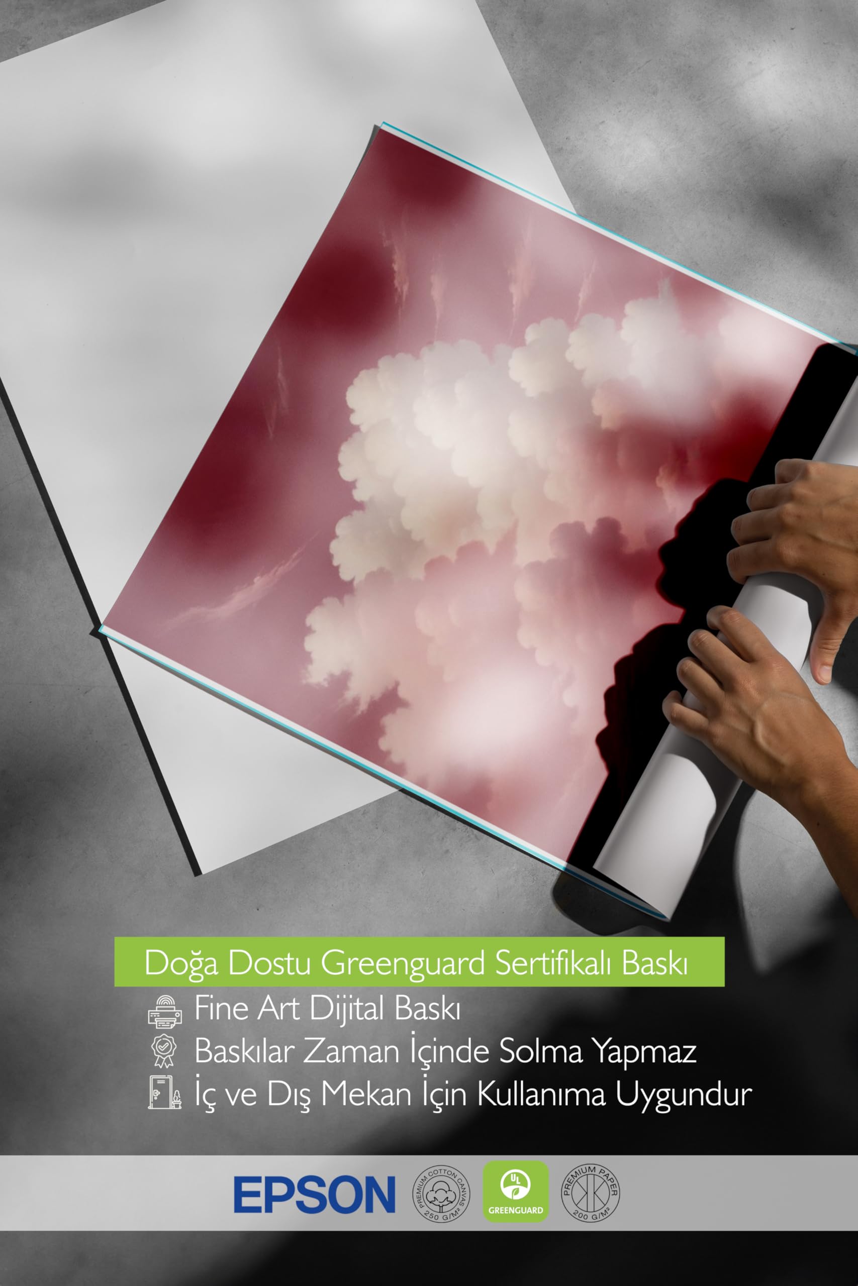 Zestia Beyaz Çerçeveli Tablo, Pembe Bulutlar, Dijital Gökyüzü İllüstrasyonu Poster No: 107548 21 x 30