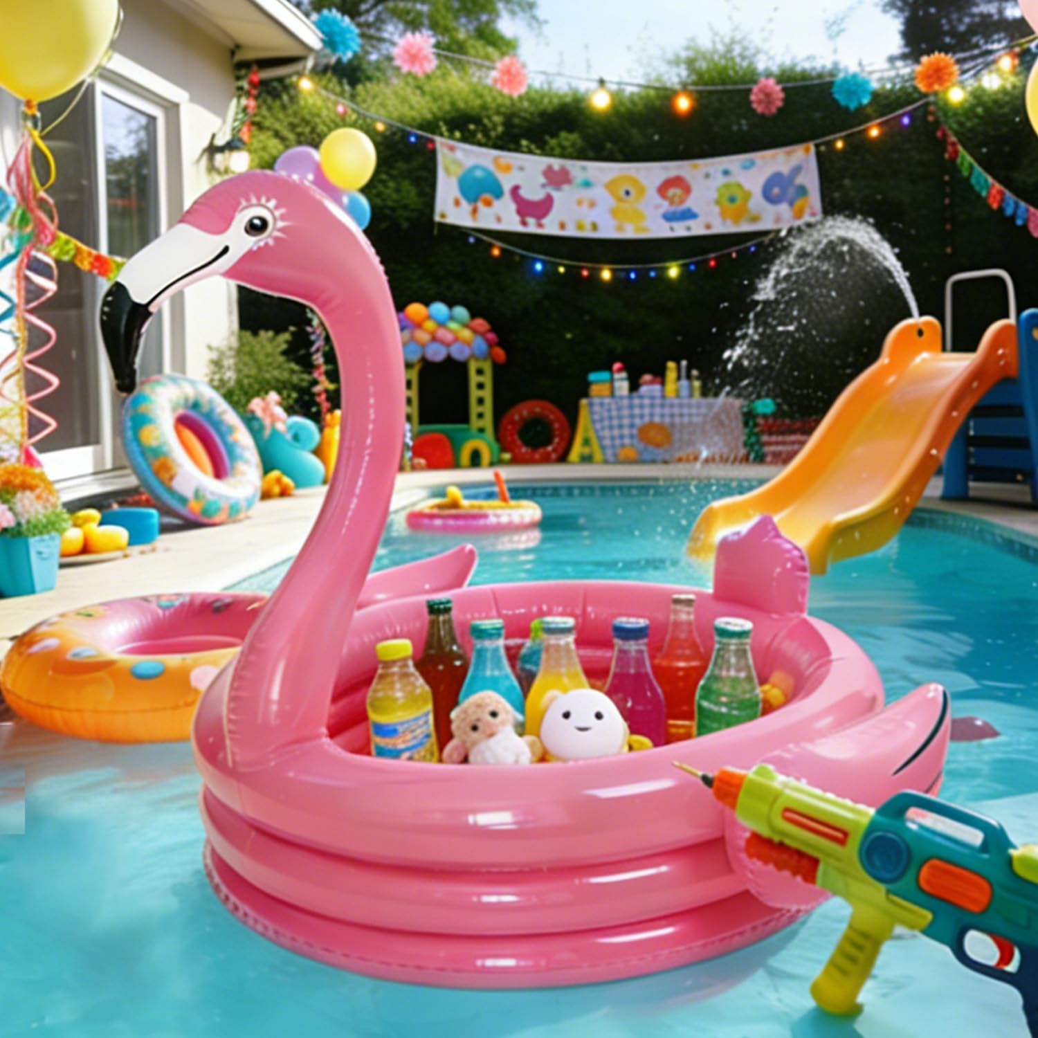 48" Inflatable Flamingo Pool Cooler, 130+ Cans Large Capacity with Quick-Drain, Kiddie Pool Ball Pit for Toddlers, Hawaiian Luau Tropical Party Decor, Summer Beach Drink Cooler