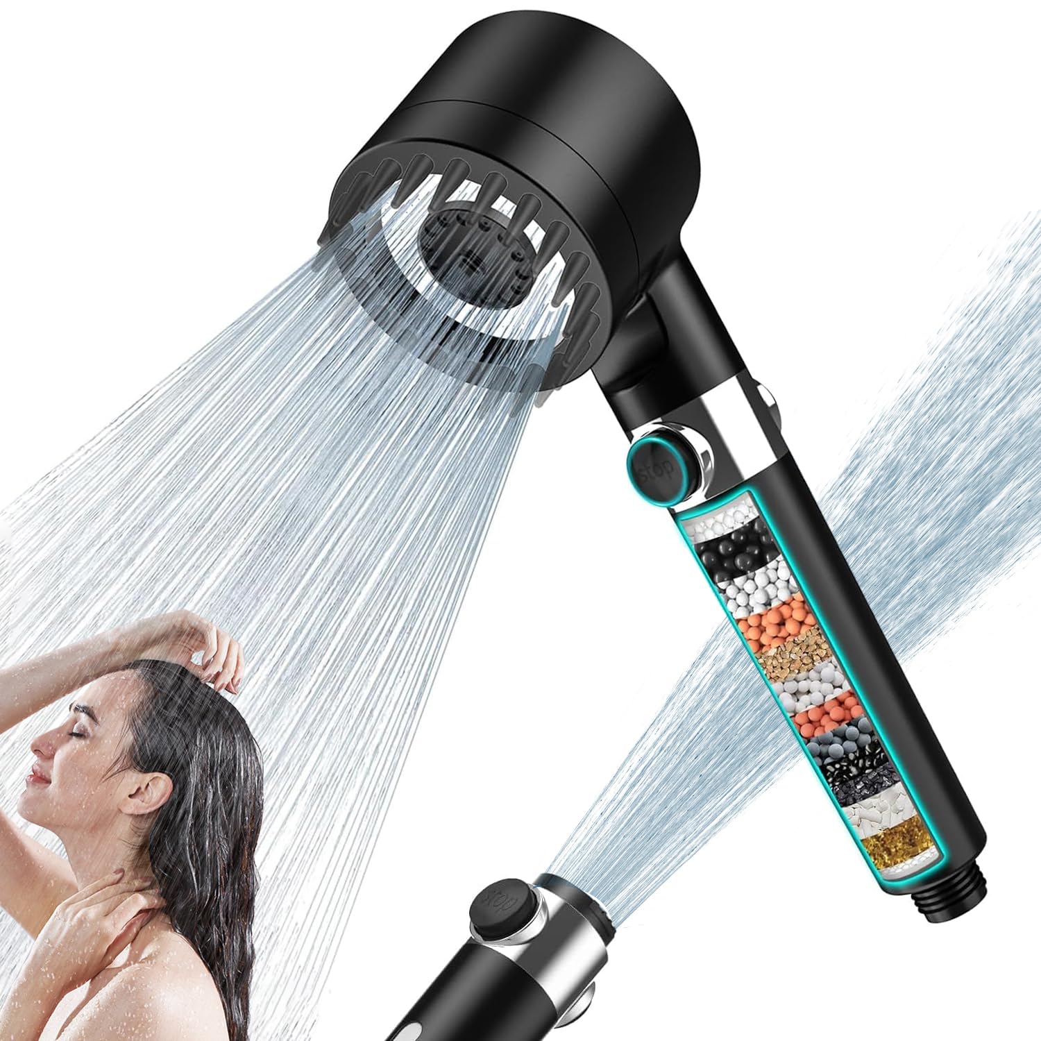 Douche à main noire de rechange pour cabine de douche moderne
