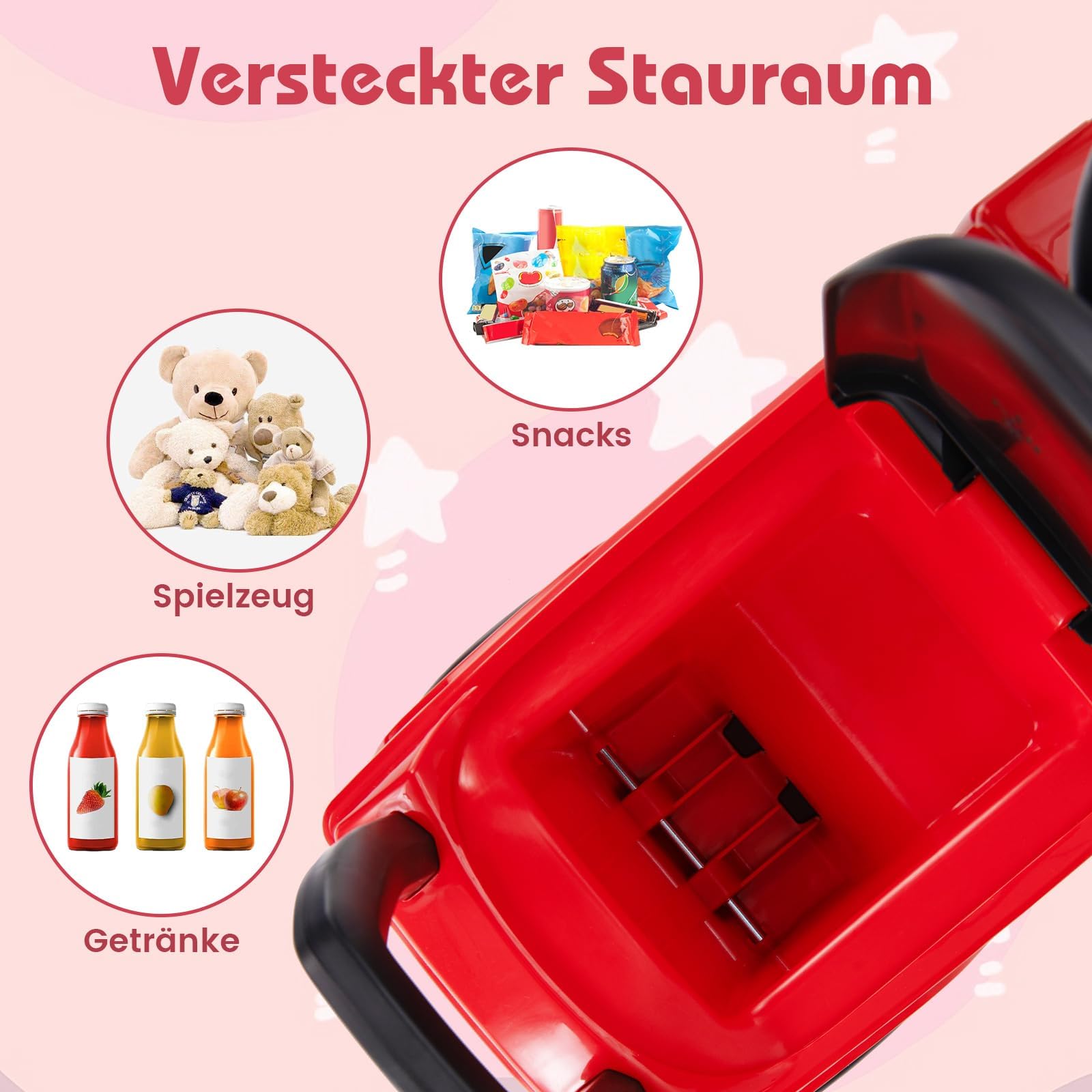 COSTWAY Mercedes Benz Rutschauto, Schiebeauto mit Stauraum & Musik & Hupe & Kippschutz, Kinder Rutscher Feuerwehrauto mit Warnlampe für Kinder ab 2 Jahren, Rot