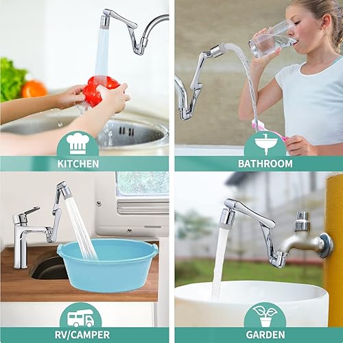 Miniatura 6 de CECEFIN Extensor de grifo giratorio de 1080, extensión doble, aireador de grifo robótico giratorio de brazo largo para baño, fregadero de cocina,