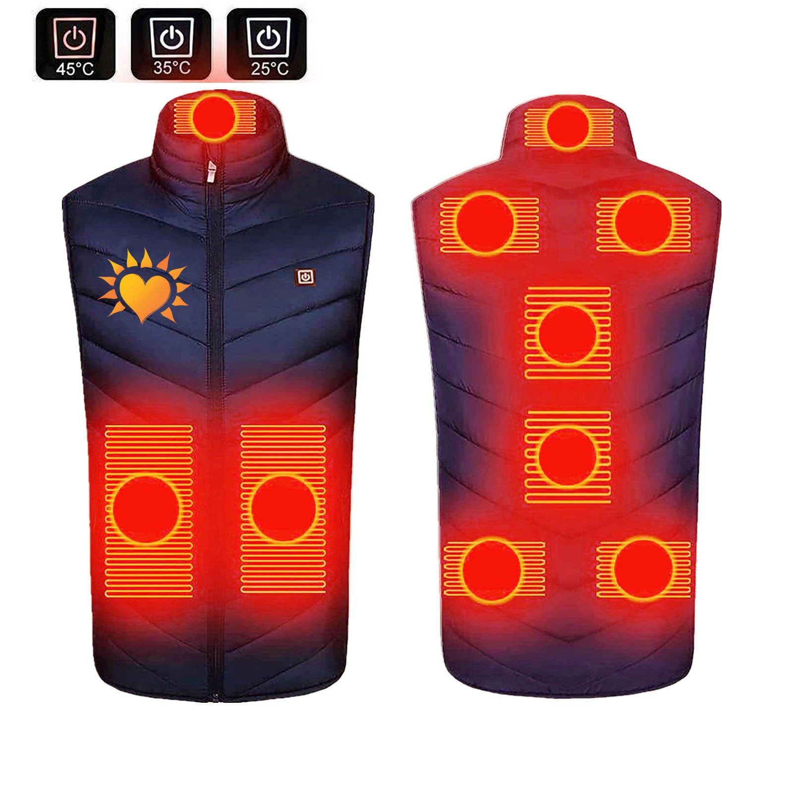 Gilet Riscaldata Uomo Donna Giacca 3 Temperatura Regolabile Cappotto Riscaldato USB Giubbotto 9 Zone di Riscaldamento Gilet Riscaldante Elettrico Giacche Riscaldate Calda Taglie Forti Abbigliamento
