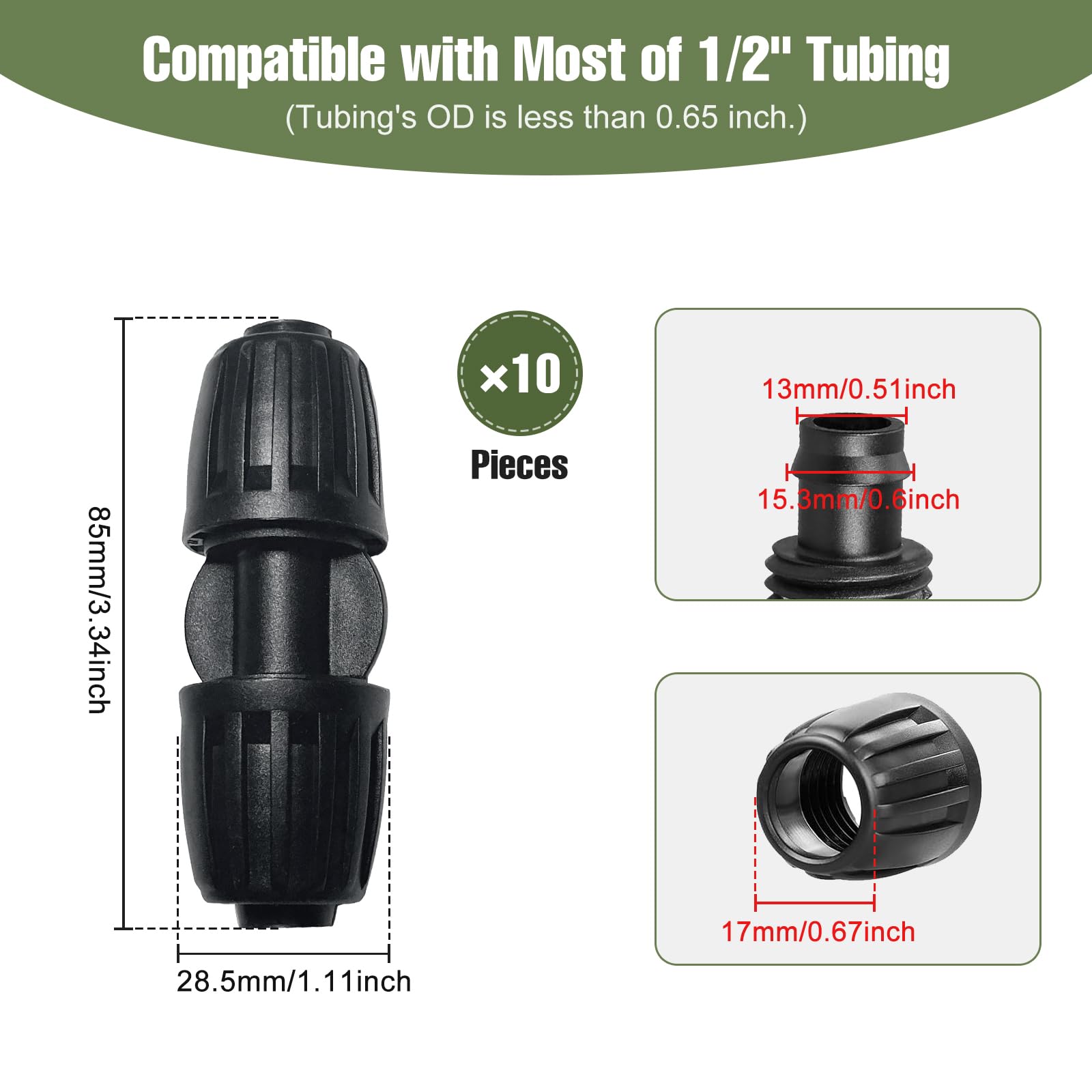 Snapklik.com : 10 Pack 1/2 Inch Drip Irrigation Fittings Coupler ...
