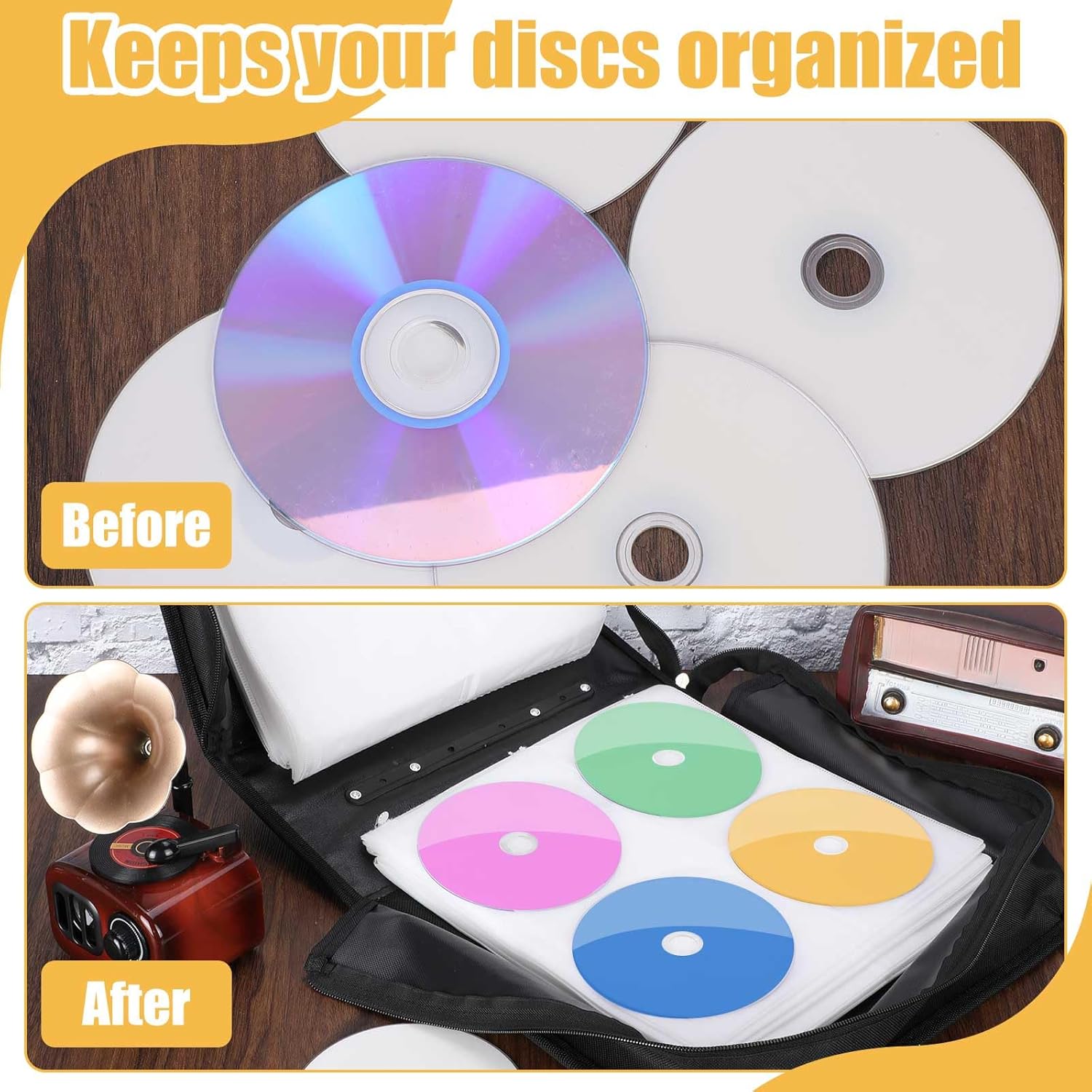 2 Pcs 400 Capacity CD/DVD Case DVD Case Holder Organizer CD Storage Wallets Protective with Zipper 600D Oxford Cloth Disc Wallet for Booklet Album Car Home Office(Black)