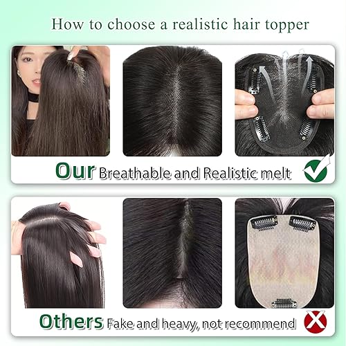 Miniatura 6 de Toppers de cabello humano real para mujer, 3.9 x 4.7 in, base suiza más grande, densidad del 120%, extensiones de cabello con clip, piezas de