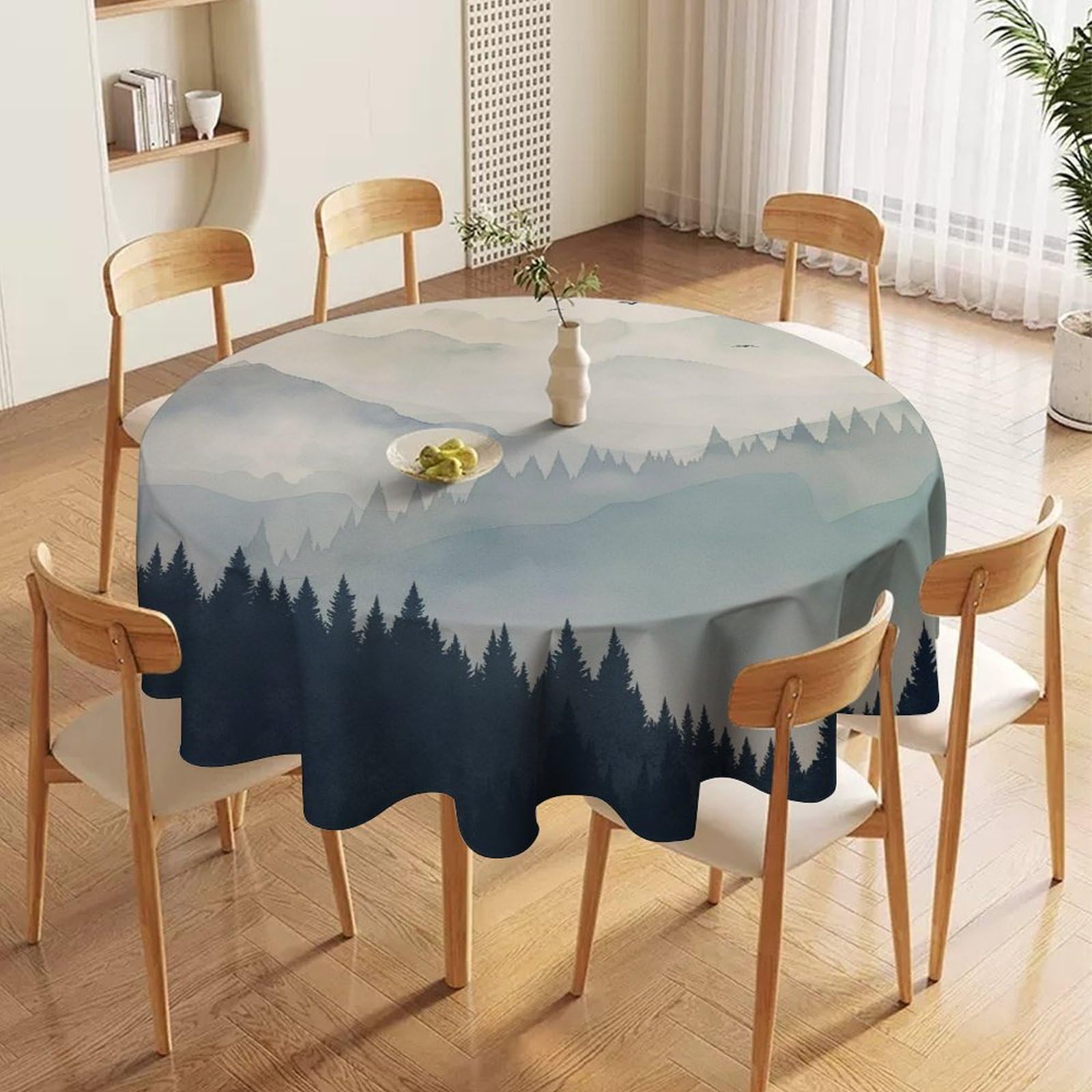ORDOBO 3D Print Round Tablecloth - Forest Mountains Waterproof Dust-Proof 3D Print Table Cover For Dinner Kitchen Garden Fashion Home Countertop Decoration 127X127Cm