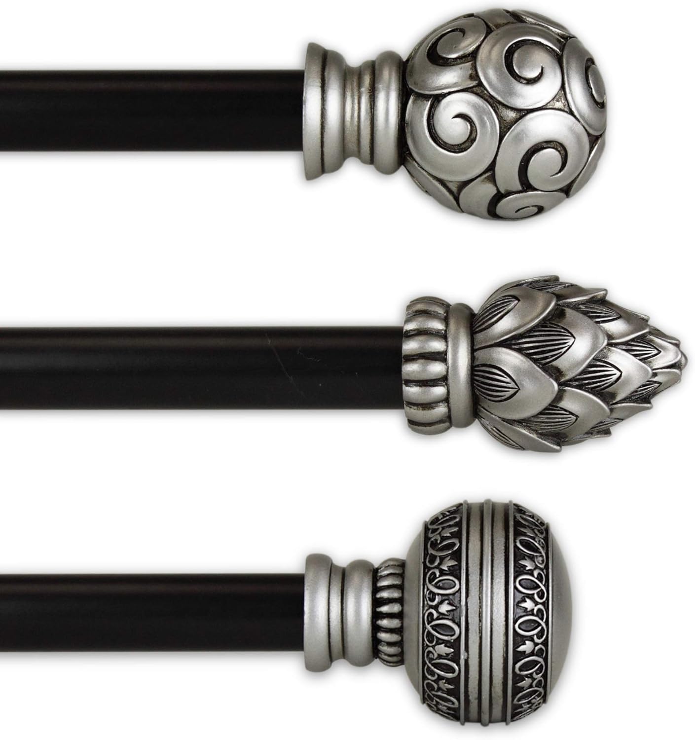 A&F Rod Décor Globule Two-tone Collection 13/16" Single Curtain Rod, 66-120 inch - Sprout Finial