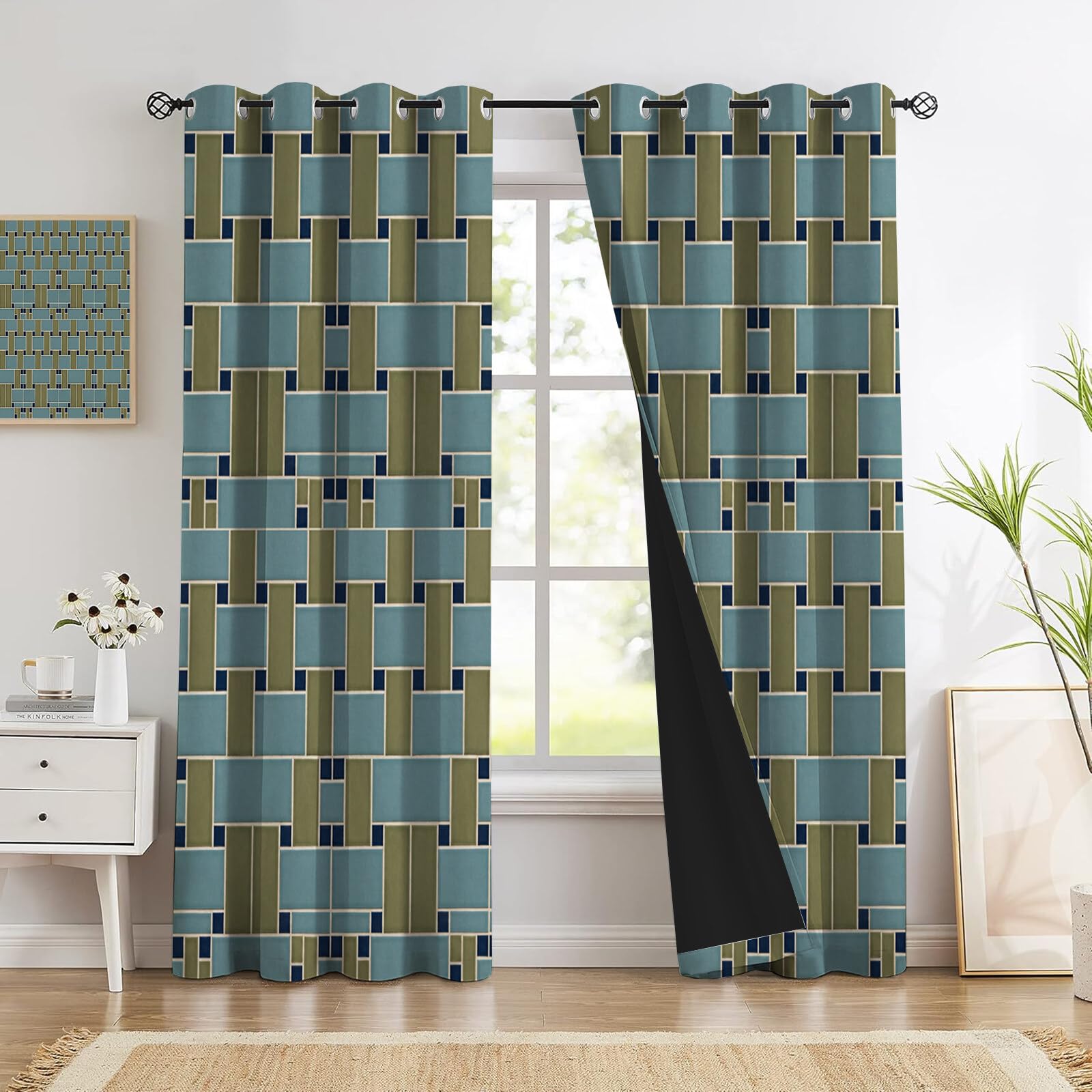 Rideau Occultant Blocs Rectangulaires Rideaux Chambre Salon Moderne 3D Style Géométrie Moderne Isolant Thermique Anti Froid Polyester Bruit Grande Largeur 2 Pièces, 140L X 220H Cm