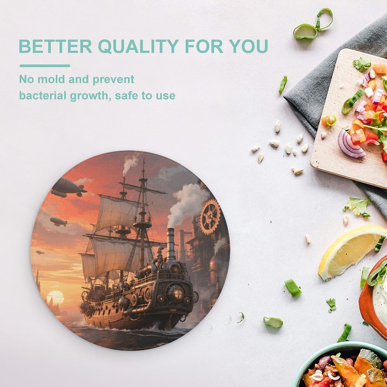 Sunset And Sailboat Cutting Board Portable Small Chopping Boards Tempered Glass Kitchen Counter Protector Non-Slip Round Charcuterie Boards Mat for Bar Cheese Board