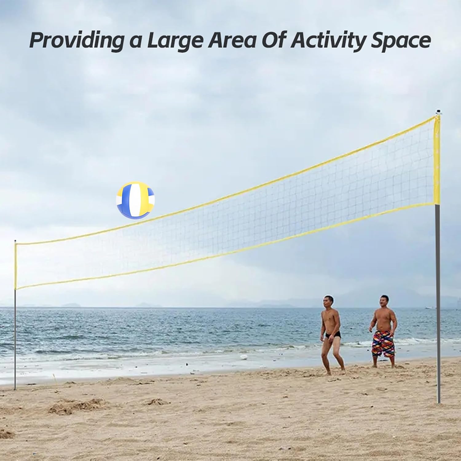 Portable Outdoor Volleyball Net Set 19ft Easy Set Up Volleyball Net System with Adjustable Poles, Soft Volley Ball, Pump, Boundary Line, Carry Bag for Backyard, Beach,