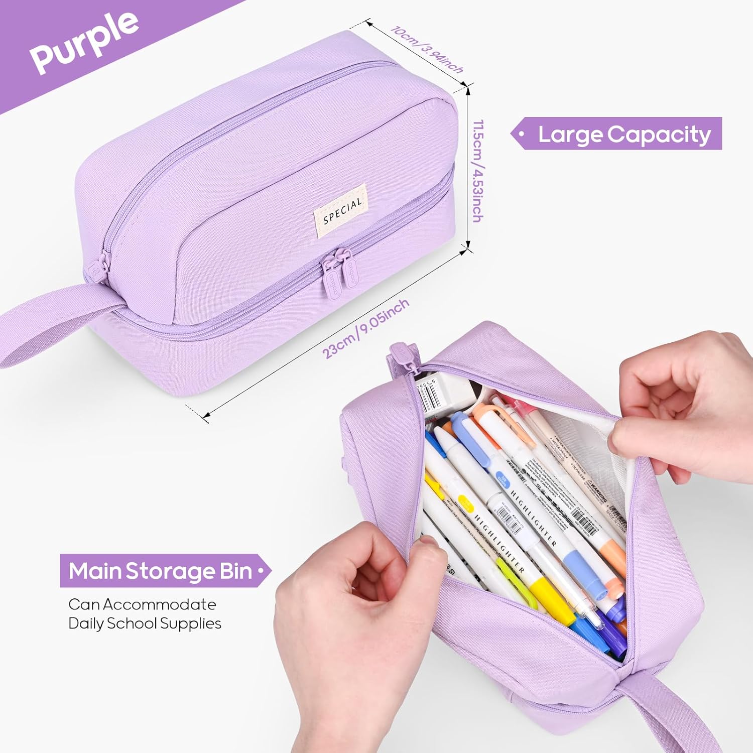 Yoeege Astuccio Scuola Elementare, Grande Astuccio Scuola Media, Astuccio Scuola Elementare Bambina, Astuccio Portamatite Espandibile per Studenti Ragazze Ragazzi Donne,Viola - Immagine 3