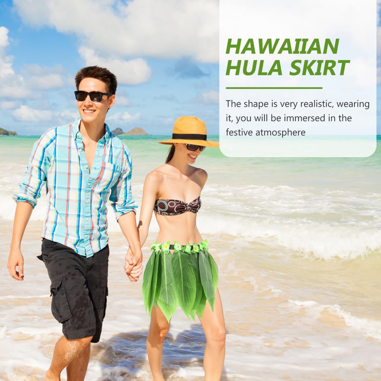 Hawaiian Hula Skirt Performance Costume with Elastic Waistband Grass Leaf Skirt for Luau Party Halloween Beach Festival Decor - Image 7