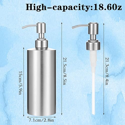 Miniatura 2 de 2 dispensadores de jabón de níquel cepillado de acero inoxidable (18.6 onzas18.6 fl oz), botella de jabón líquido de manos para encimera, a prueba