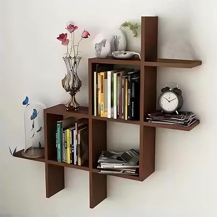 Kuber Industries Durable Wooden Sturdy & Long Lasting Floating Wall Mount Wooden Wall Shelf for Bedroom & Living Room | Furniture Wall Rack Shelf for Decor | Brown