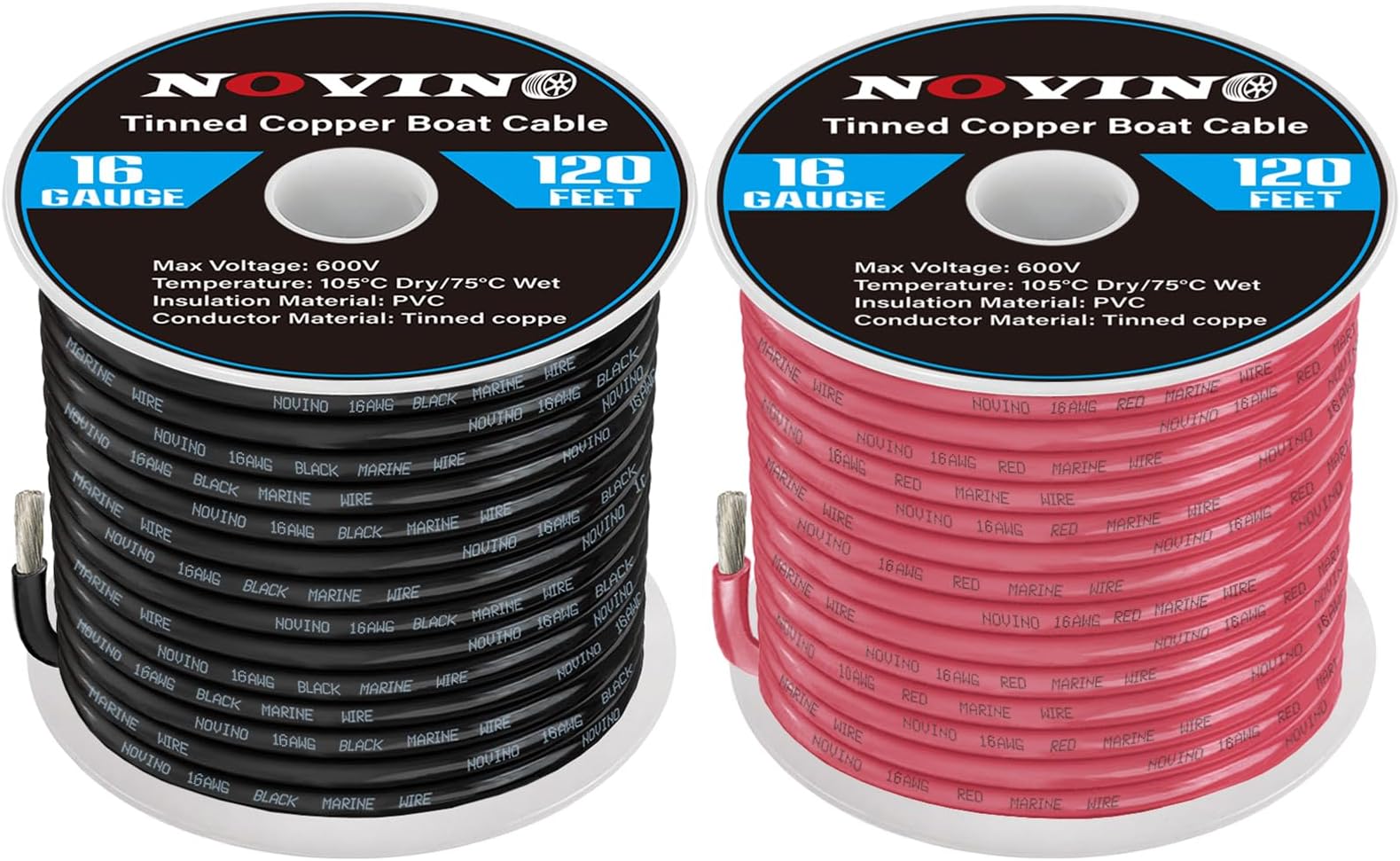 16 Gauge Marine Wire 16 AWG Marine Grade Wire Include 16AWG 120FT Red & 120FT Black,16 Gauge Tinned Copper Electrical Cable for Boat Automotive Speakers Lighting Solar Outdoor RV Camper Trailer