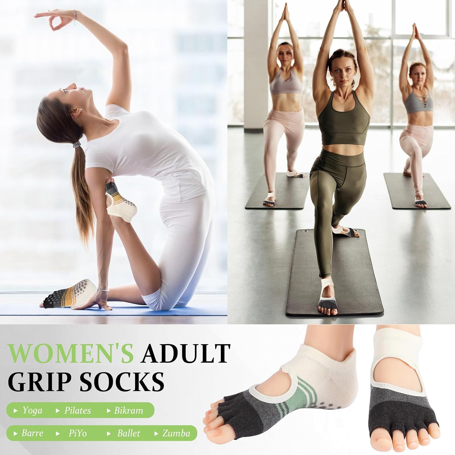 Pilates Socks with Grips for Women,Yoga Socks, Non-Slip Yoga Sock with Toe Separators, Pilates Non Slip Sock