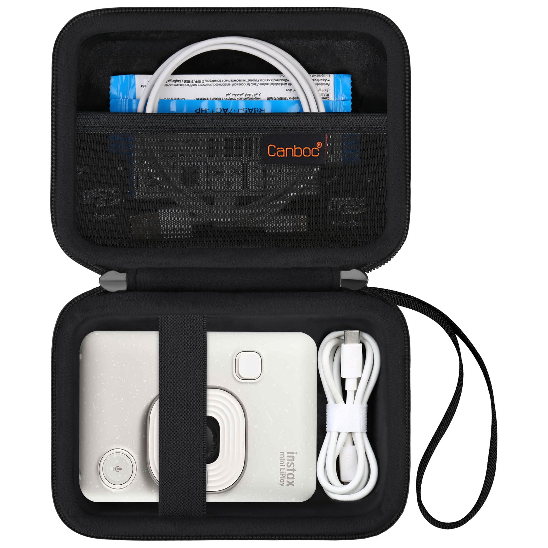 Canboc Carrying Case for Fujifilm INSTAX Mini LIPLAY Hybrid Instant Camera, Mesh Pocket fit Instax Mini Instant Film and Cable, Black (Case Only)
