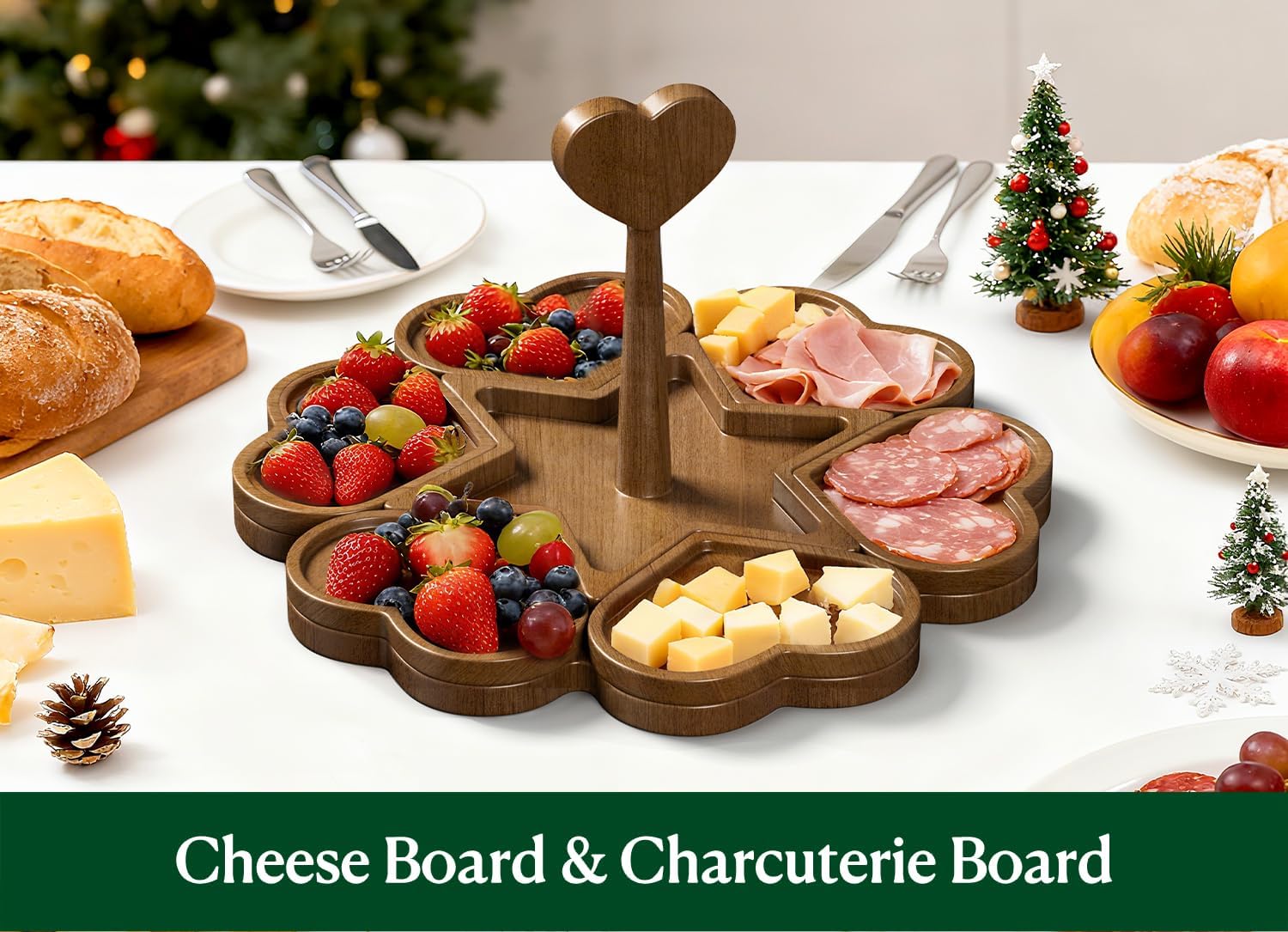 Charcuterie Board and Serving Set, Heart Shaped Christmas Funny Charcuterie Board with Handle, House Warming Gifts New Home, Wedding Gift for Couple, Bridal Shower Gift, White Elephant Gifts - Image 4