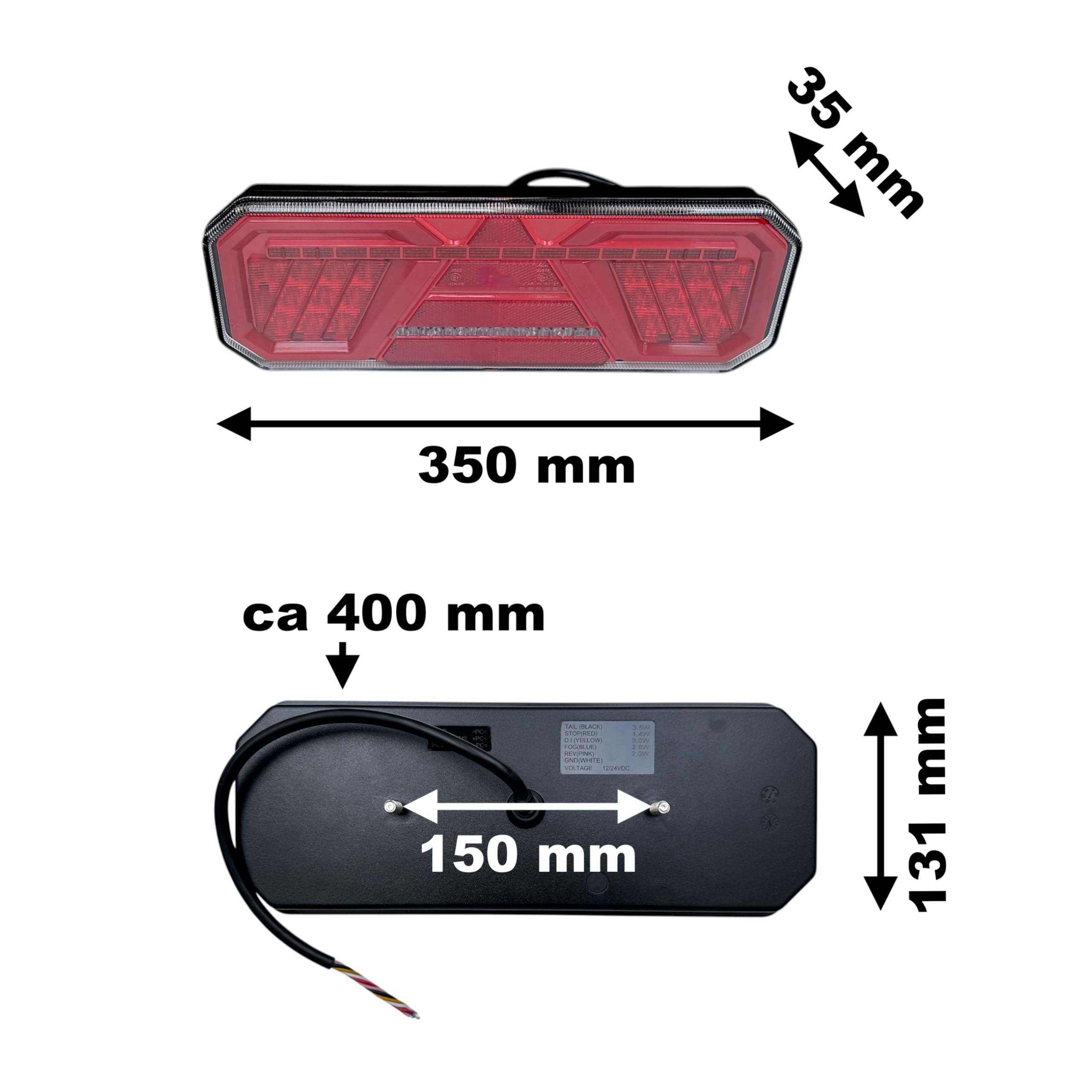 Juego de Pilotos Traseros LED para Remolque y Camión, 6 Funciones, Intermitente Dinámico Secuencial, Efecto Neón, 12V 24V, Homologado E9 ECE, 350mm (Par Izquierdo + Derecho)