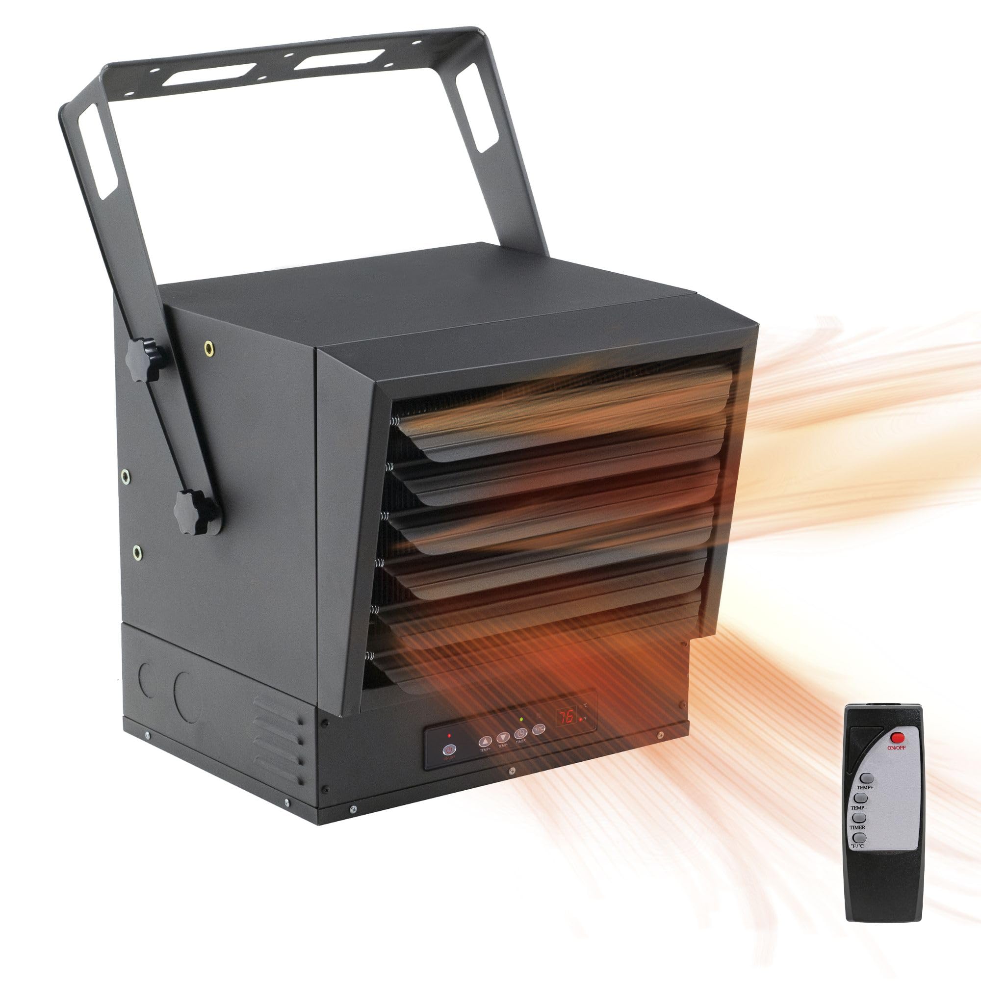 Comfort Zone Hard-Wired Digital Ceiling Mount Heater w/Full-Function Remote, 10,000 Watt, 240 Volt, Fan-Forced, Overheat Protection, Thermostat & 12-Hour Timer, Ideal for Garage & Workshop, CZ260ERBK