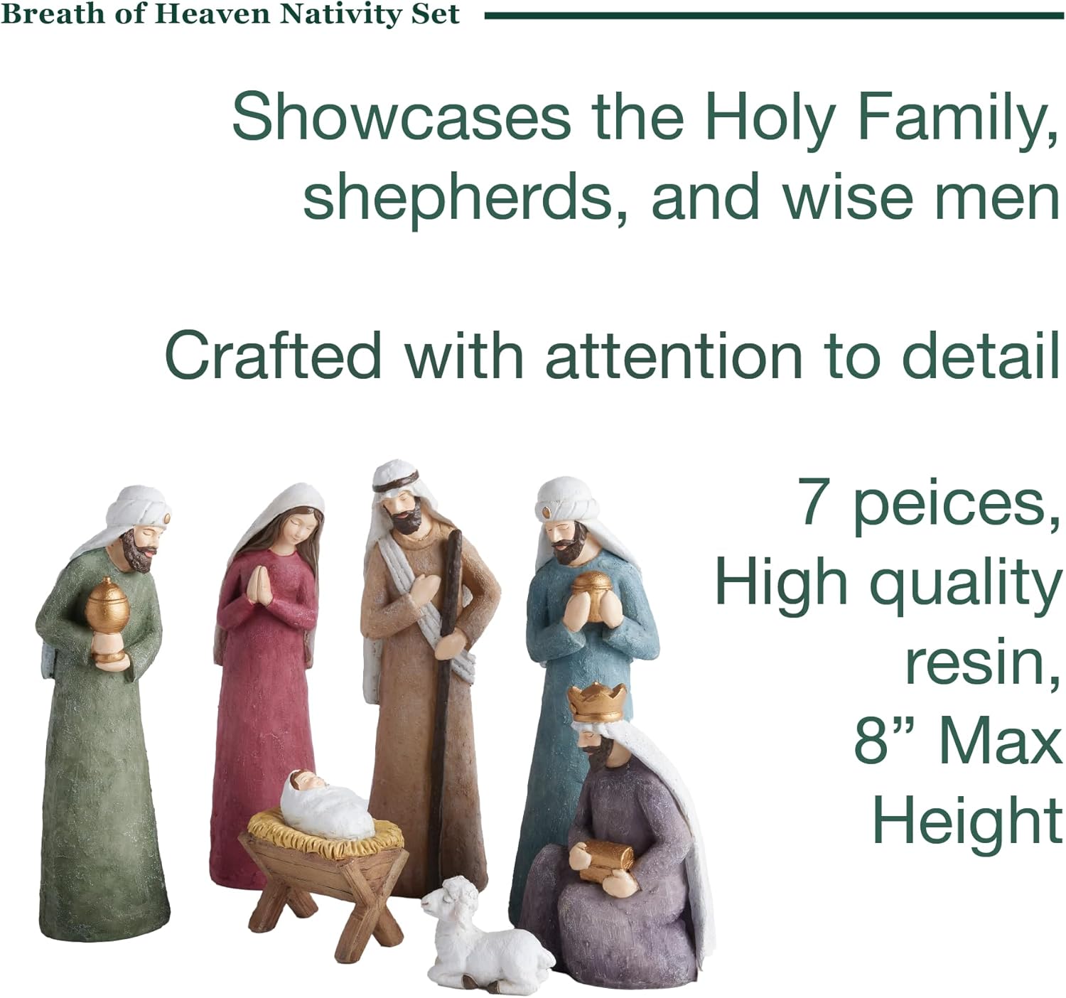 The Nativity Store - Breath of Heaven Nativity Set - Religious Christmas Holiday Decoration, 7 pcs