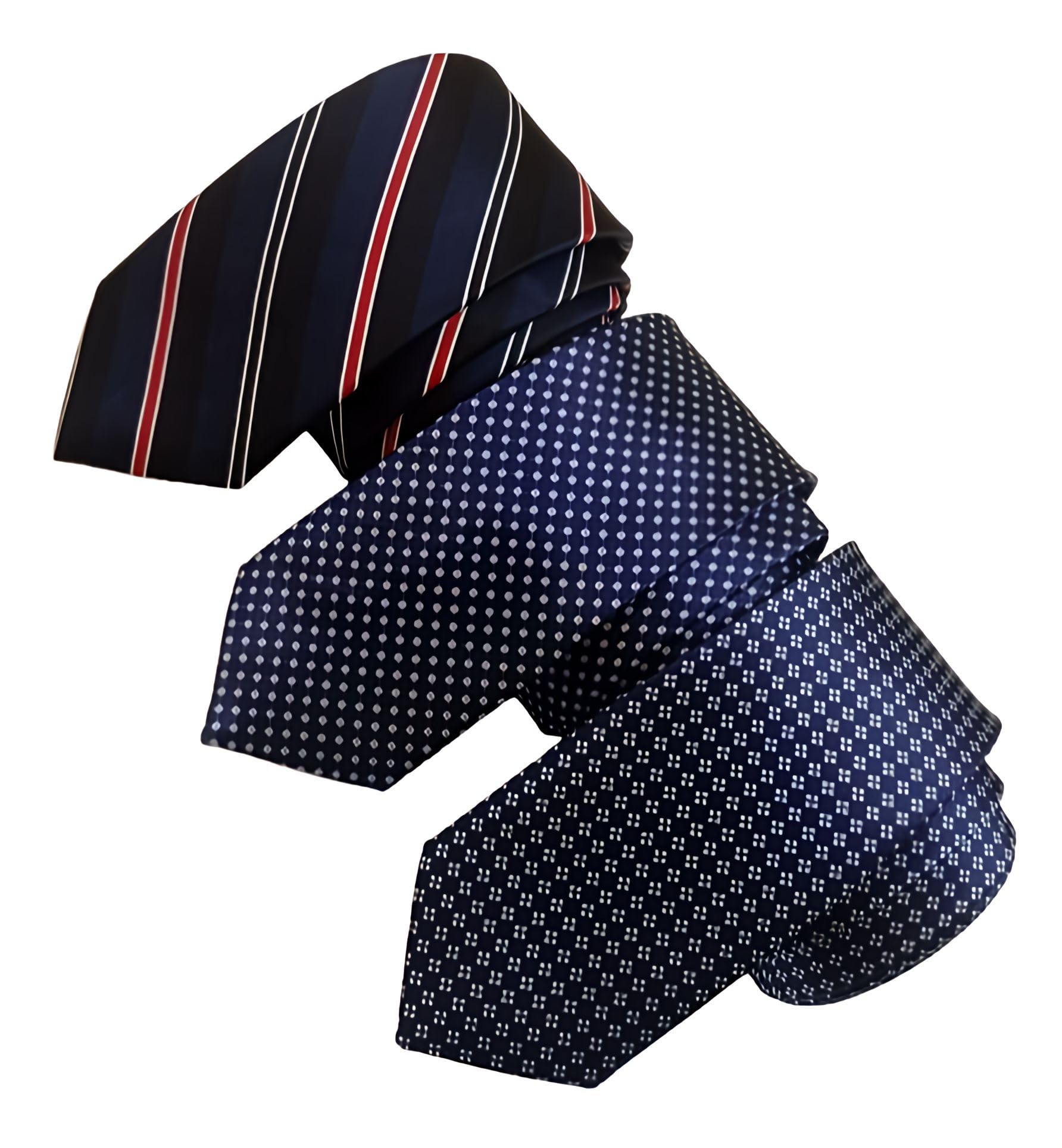 justin dustin Men's Classic Satin Neckties, Navy Blue Pattern Set of 3, Striped and Polka Dot Design,Width-2.5 Inch-picture-10