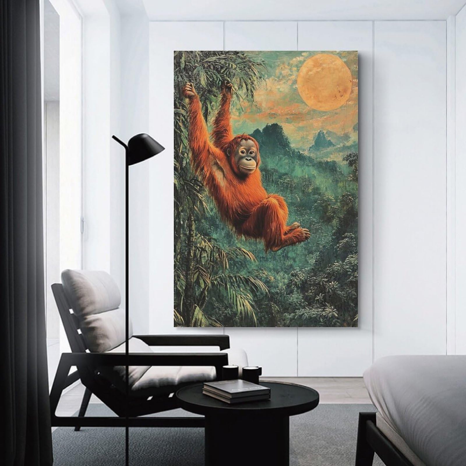 Junmoney Unframe-Style-21 Canvas Art Print Orangutan In Jungle, 24X36inch(60X90cm), For Office, Study Or Home Workspace, Wall Art That Adds Style To Work Areas