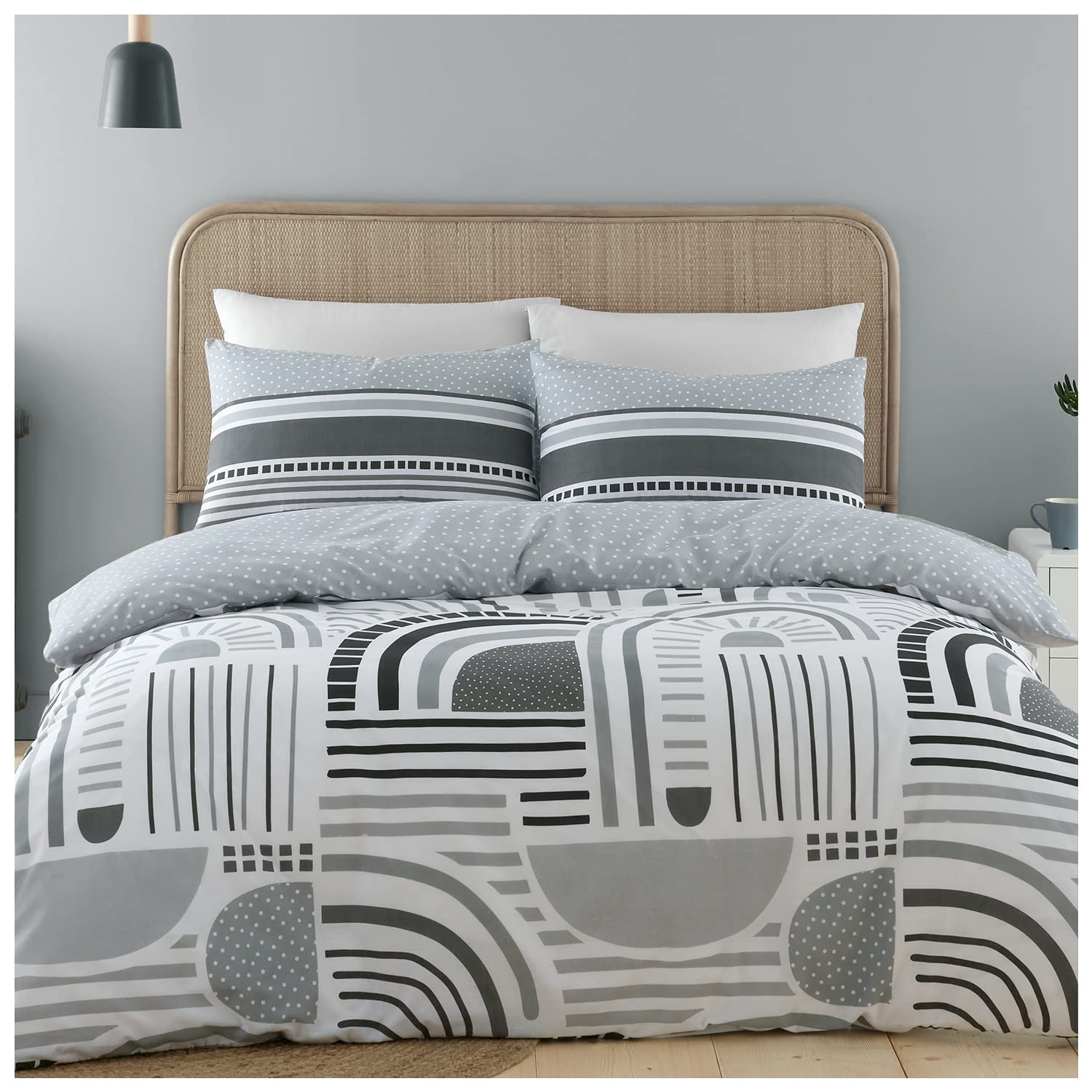 GC GAVENO CAVAILIA Geometric Duvet Cover Double, Polycotton Fabric Stripe Bedding Quilt Covers With Pillow Cases, Mono
