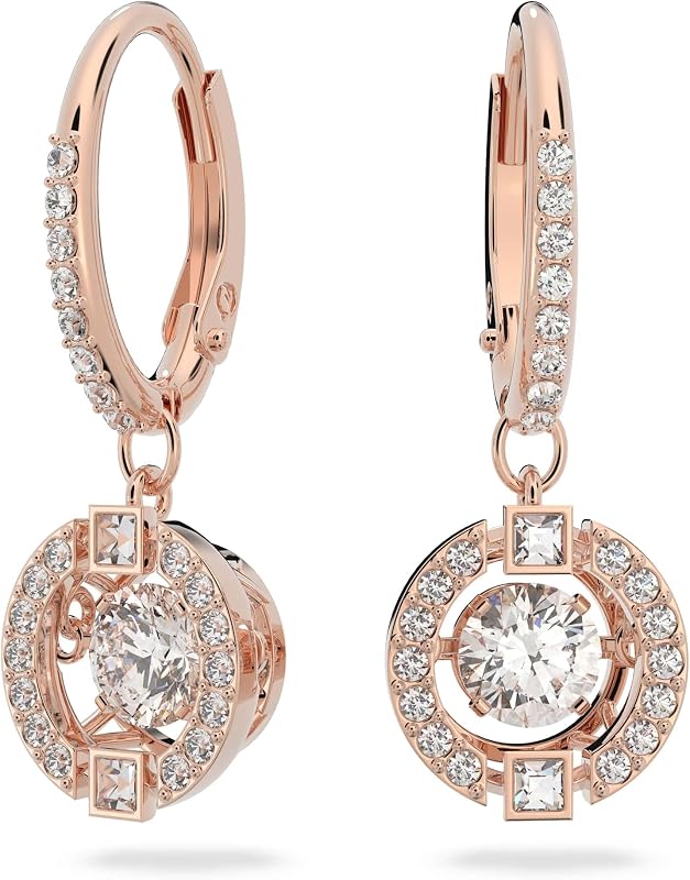 Una Pierced Drop Earrings with Dancing Crystal and Matching Pavé on a Rose-Gold Tone Finish Setting, Part of the Swarovski Una Collection