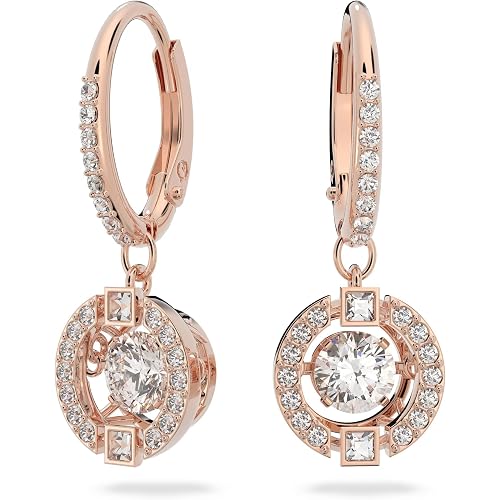 SWAROVSKI Una Pierced Drop Earrings with Dancing Crystal and Matching Pavé on a Rose-Gold Tone Finish Setting, Part of the Swarovski Una Collection