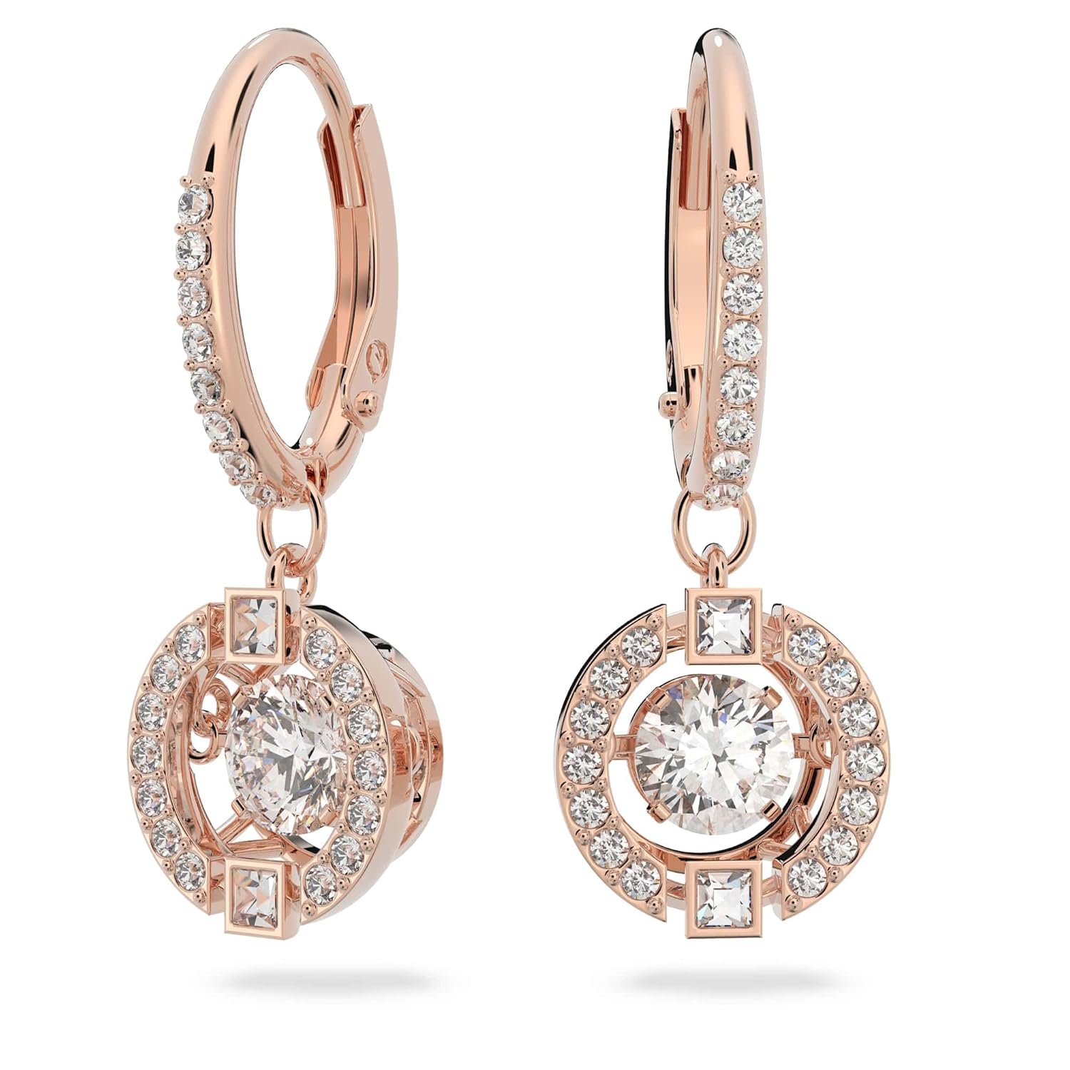 SWAROVSKI Una Pierced Drop Earrings with Dancing Crystal and Matching Pav on a Rose-Gold Tone Finish Setting Part