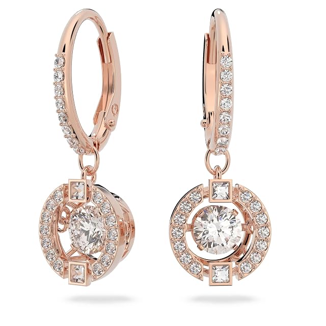 SWAROVSKI Una Pierced Drop Earrings with Dancing Crystal and Matching Pav on a Rose-Gold Tone Finish Setting Part