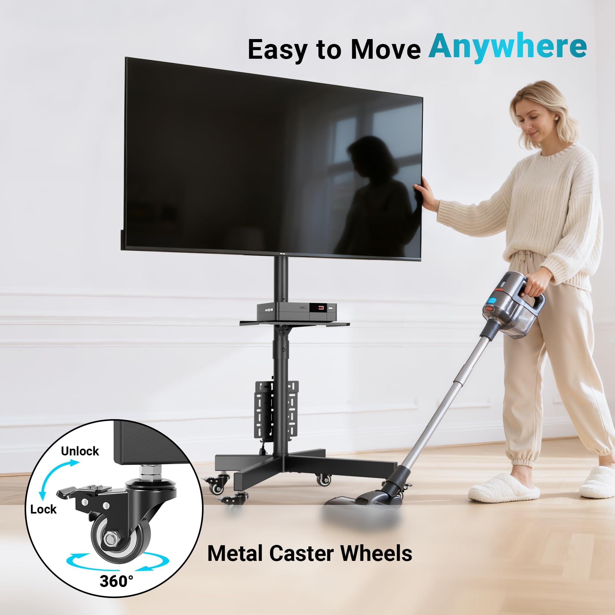 BONTEC Supporto TV da Pavimento per TV LCD/LED 23-60 Pollici, Carrello TV Mobile con Ruote, Altezza Regolabile, 40 kg, VESA 400x400 mm