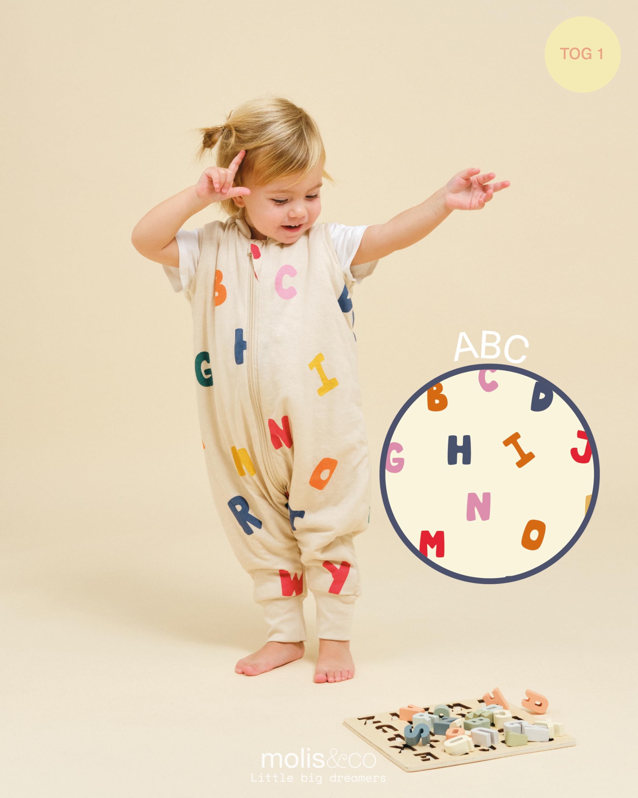molis&co. Sacco Nanna con piedini - Sacco nanna primaverile e autunno - Sacco nanna 1 tog per Bambini - Leggermente Imbotito - 100% Cotone (Oeko-TEX 100) - Teddy (2 anni) - 4