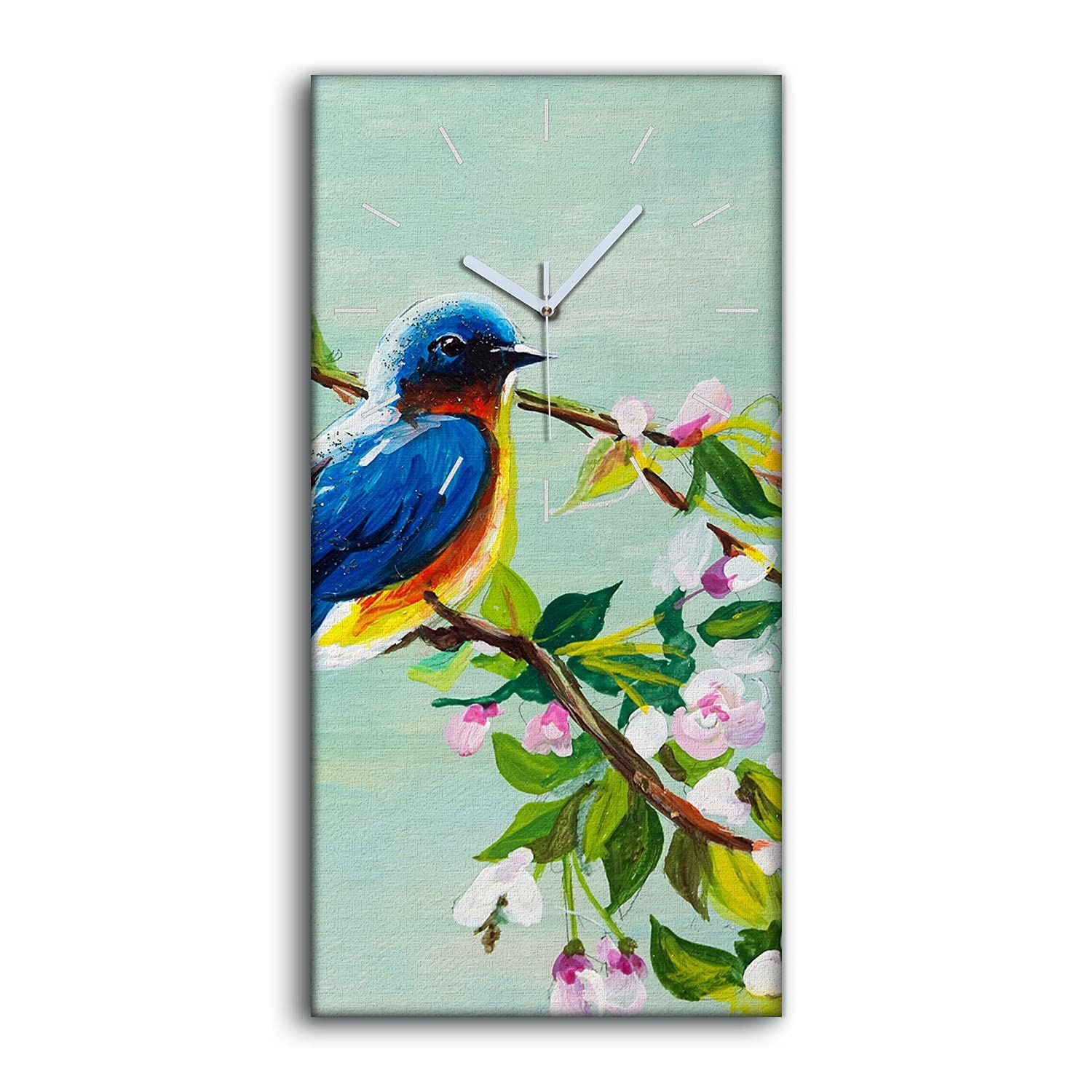 Horloge sur Toile Mains Blanches Mouvement Silencieux Motif Fleurs Oiseaux 30x60